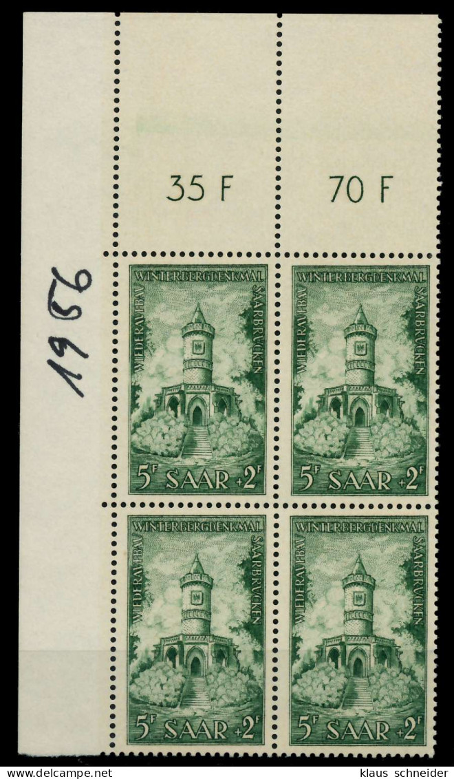 SAARLAND 1956 Nr 373 Postfrisch VIERERBLOCK ECKE-OLI X79DBF2 - Ungebraucht