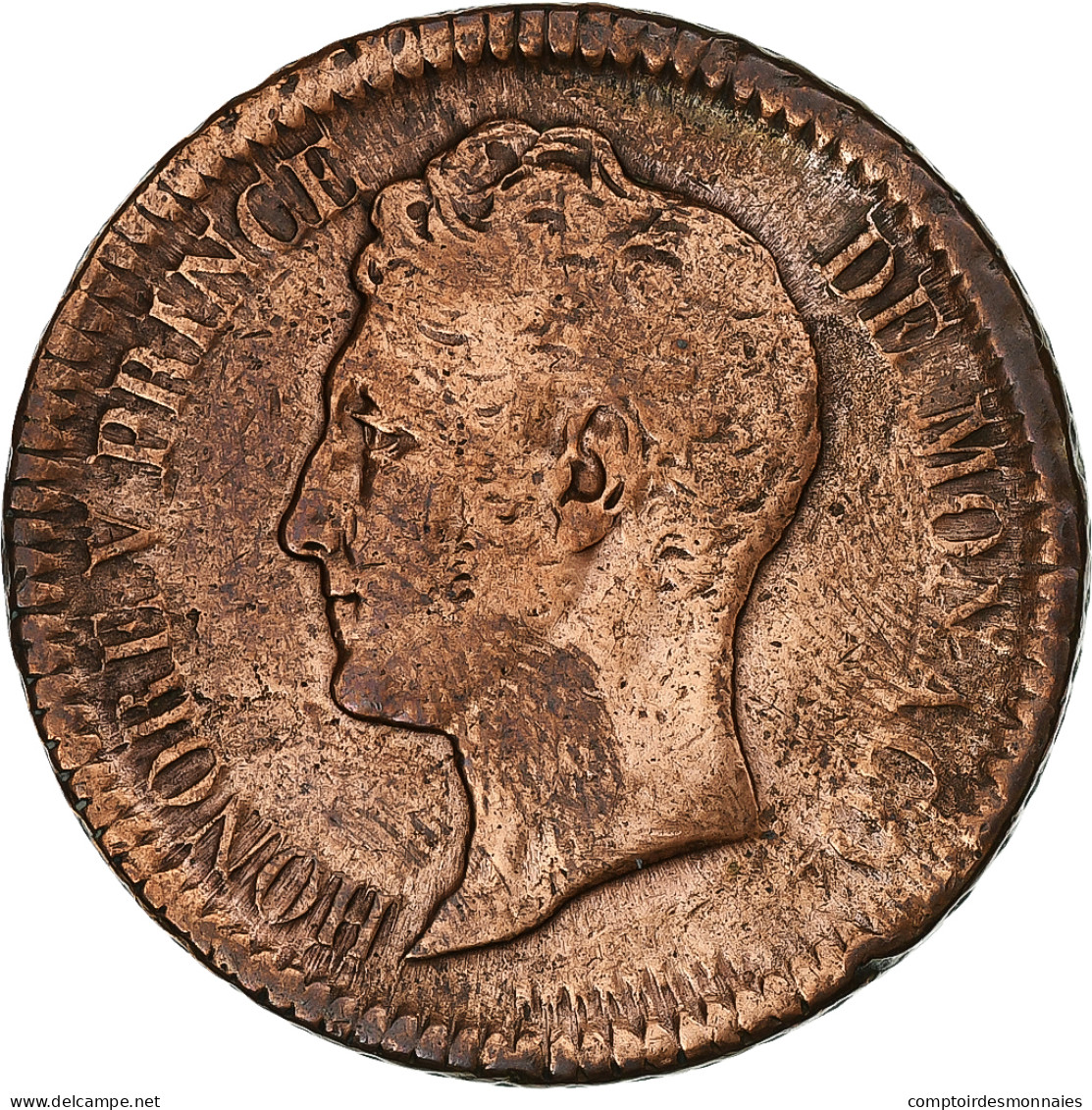 Monaco, Honore V, Decime, 1838, Monaco, Bronze, TB+, Gadoury:MC105 - 1819-1922 Onorato V, Carlo III, Alberto I