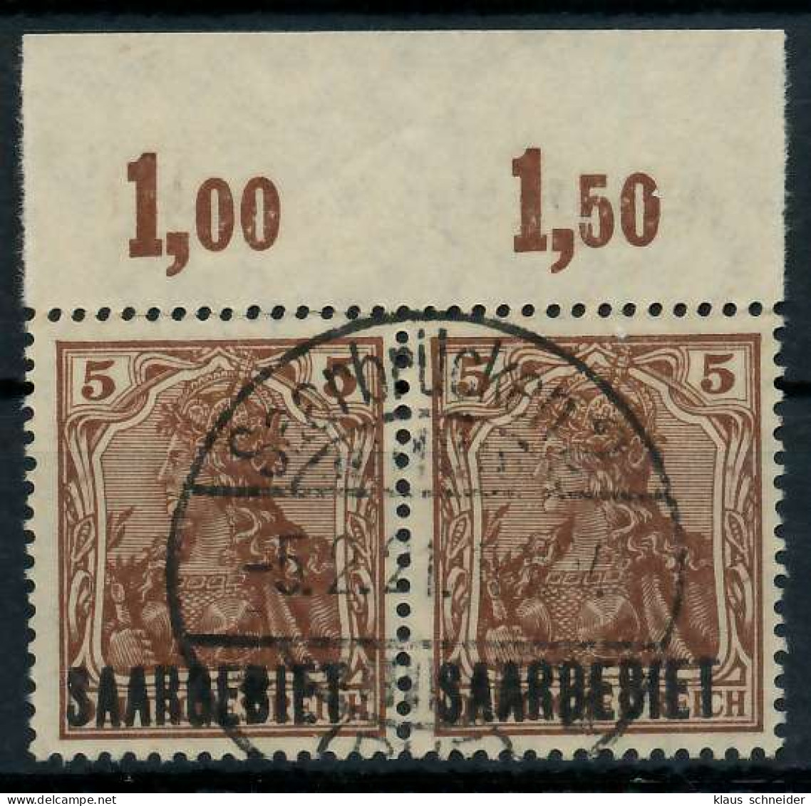 SAARGEBIET GERMANIA Nr 44a Zentrisch Gestempelt WAAGR PAAR X7B229E - Used Stamps