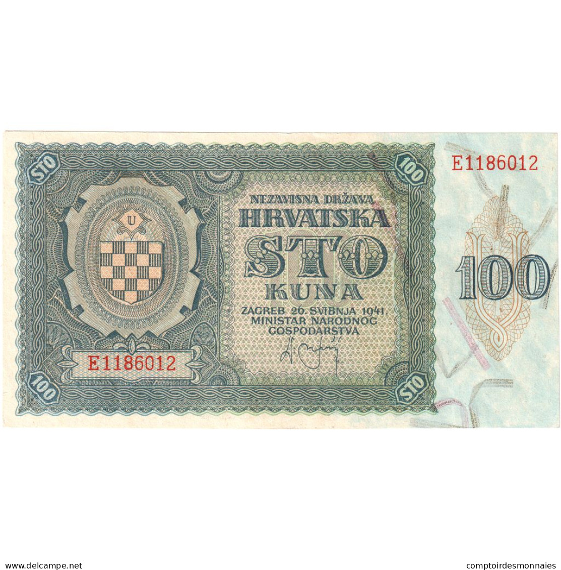 Billet, Croatie, 100 Kuna, 1941, 1941-05-26, KM:2a, TTB - Kroatië