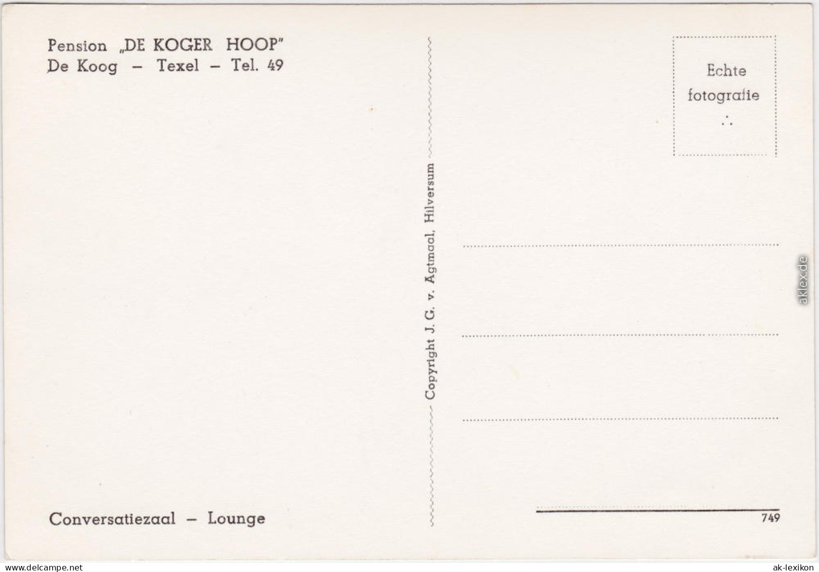 De Koog Texel Pension &#34;De Koger Hoop&#34;: Conversatiezaal Lounge Nordholland 1932 - Texel