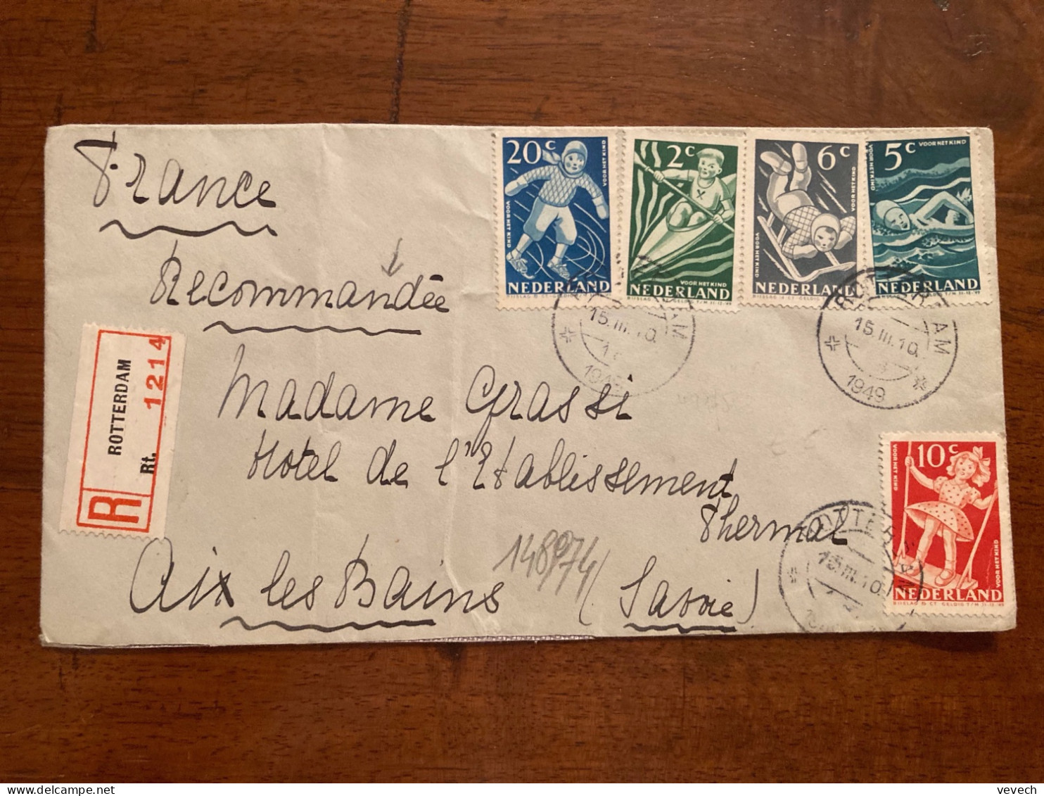 LR Pour La FRANCE TP VOOR HET KIND 20c + 2c + 6c + 5c + 10c OBL.15 III 1949 ROTTERDAM - Lettres & Documents