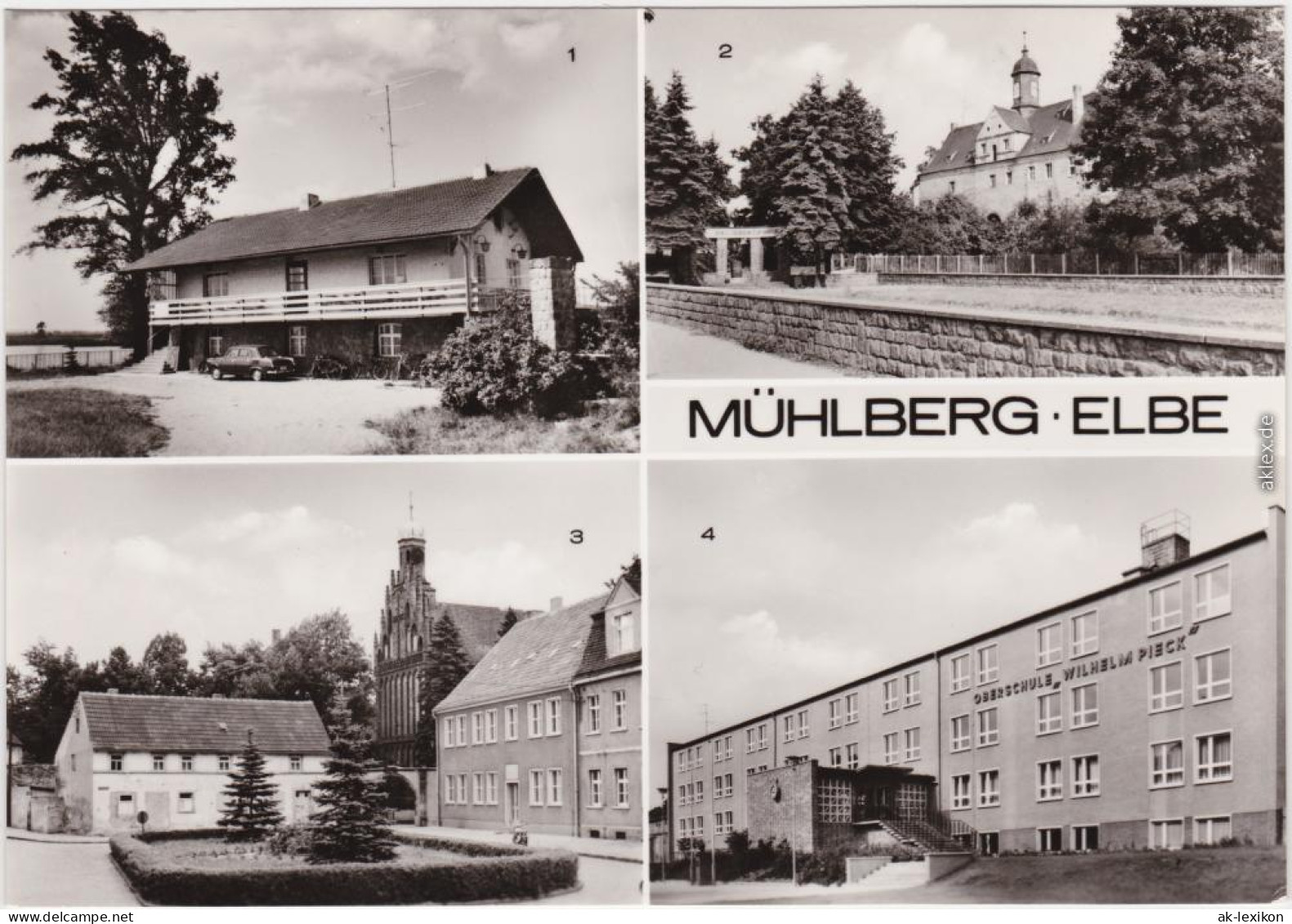 Mühlberg Elbe Miłota Klubgaststätte, Schloß, Thälmannplatz, Oberschule 1979 - Mühlberg