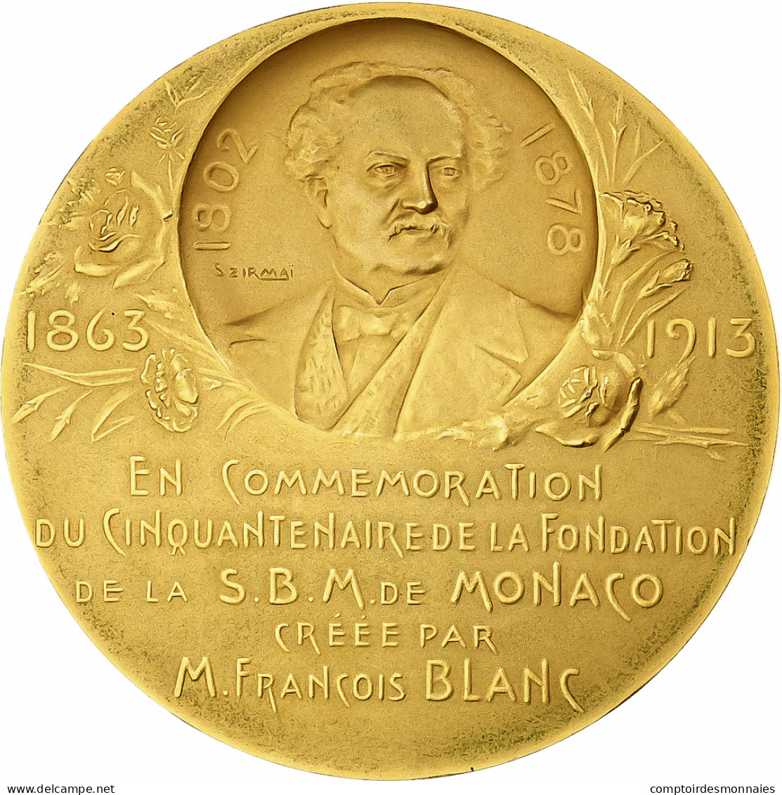 Monaco, Médaille, Cinquantenaire De La Société Des Bains De Mer, 1913, Gilt - Otros & Sin Clasificación