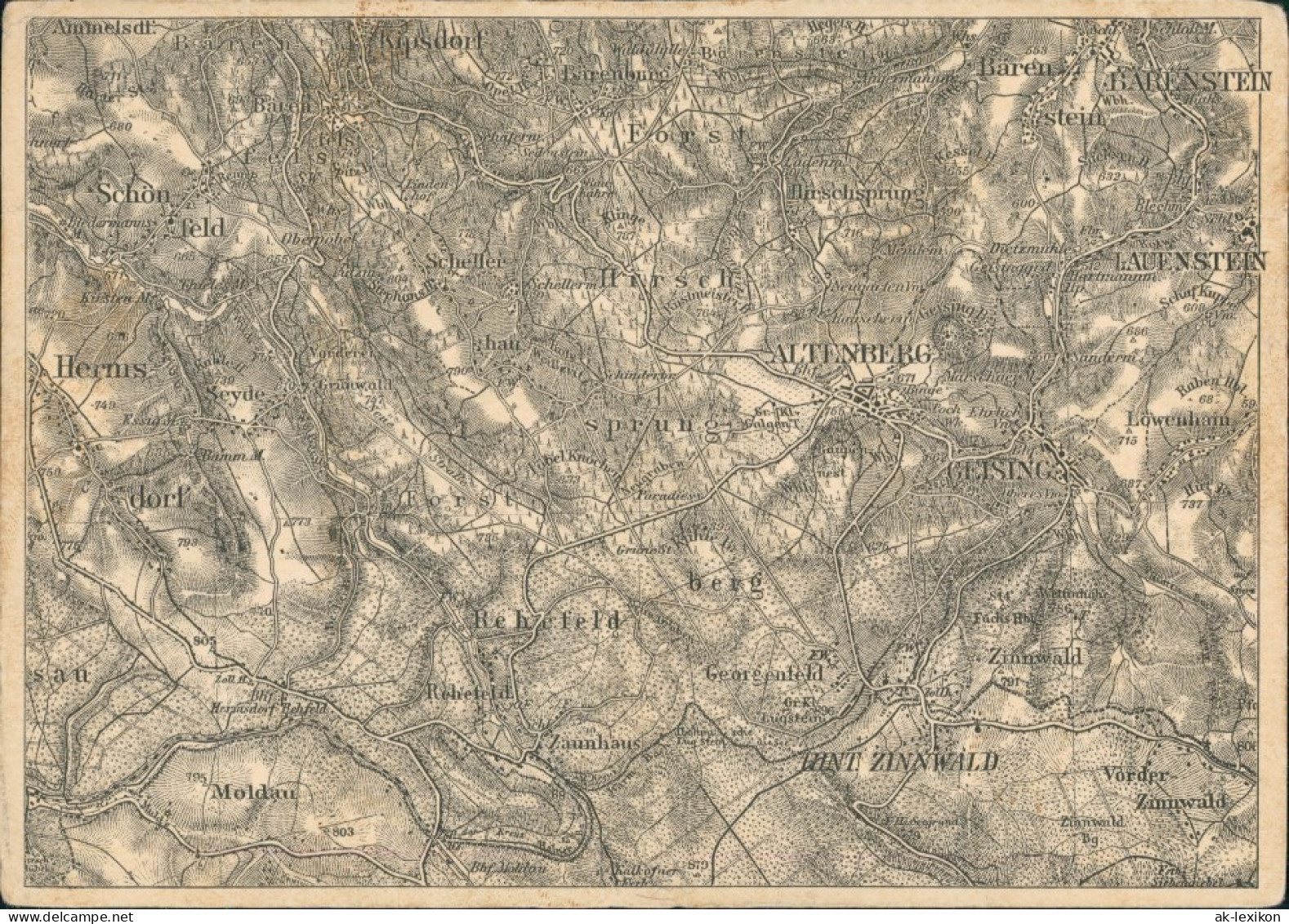 .Sachsen Landkarte Maßstab, Region Bärenburg, Zinnwald, Rehefeld Erzgebirge 1920 - Kipsdorf