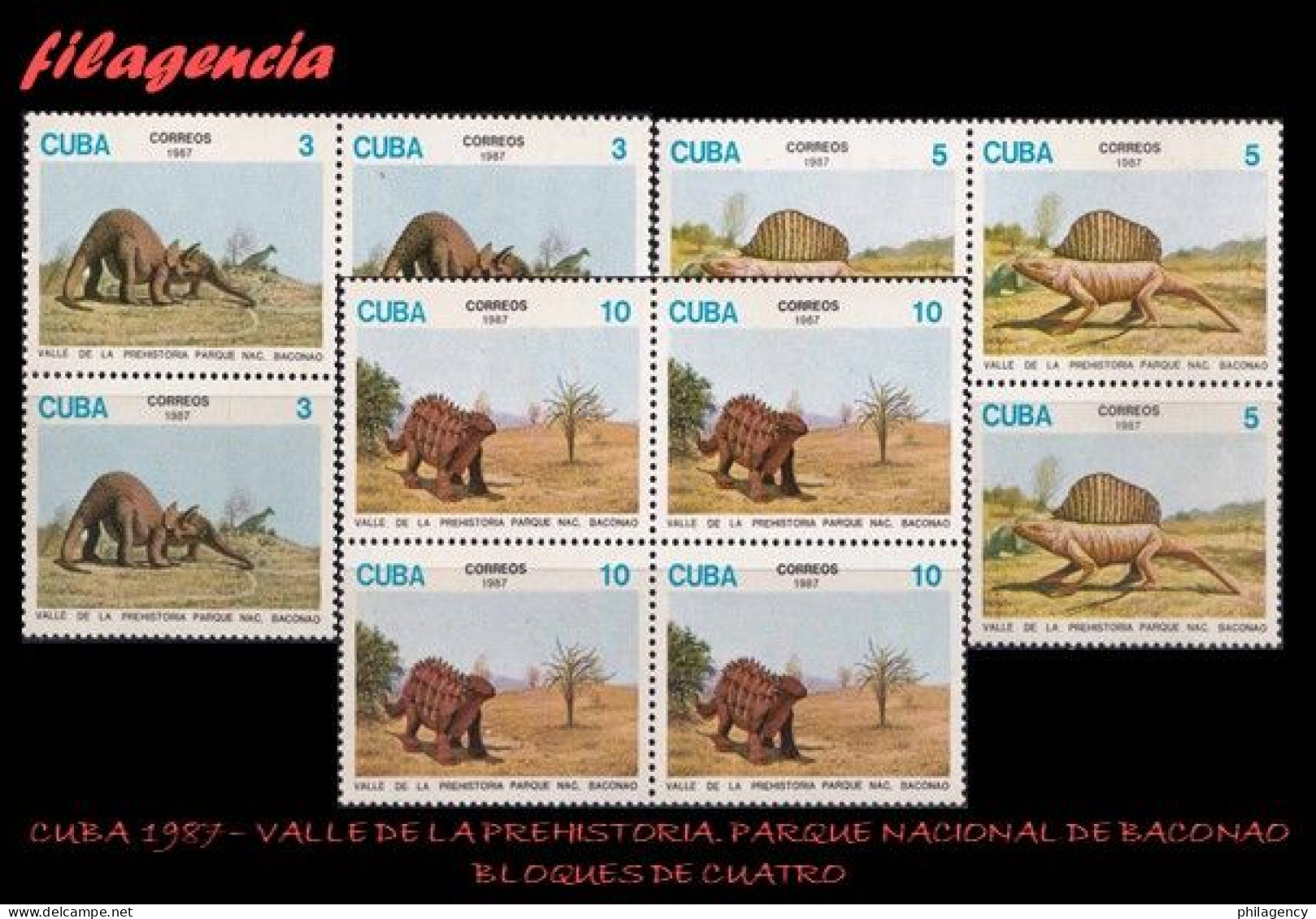 CUBA. BLOQUES DE CUATRO. 1987-14 VALLE DE LA PREHISTORIA. PARQUE NACIONAL DE BACONAO. DINOSAURIOS - Unused Stamps