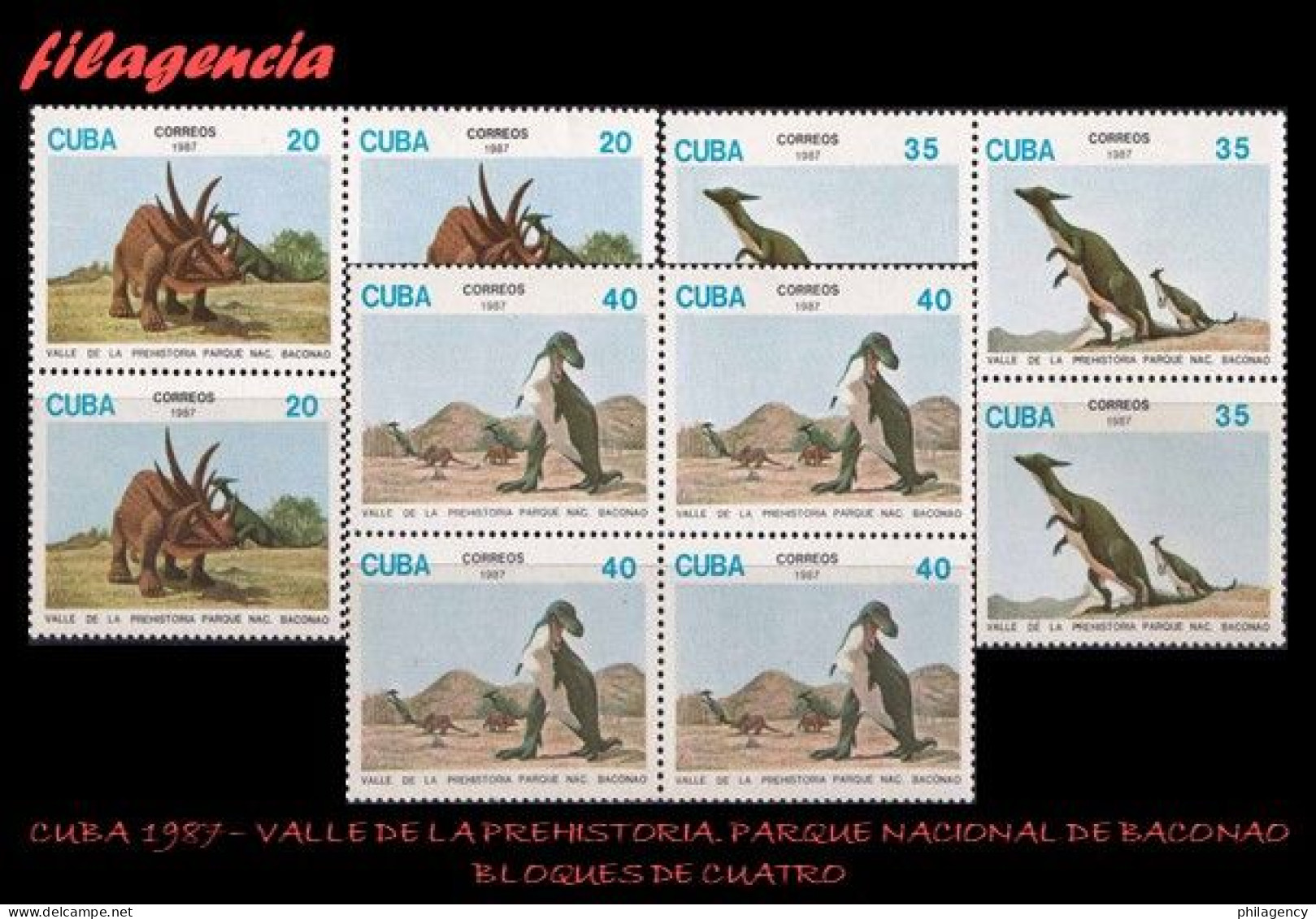 CUBA. BLOQUES DE CUATRO. 1987-14 VALLE DE LA PREHISTORIA. PARQUE NACIONAL DE BACONAO. DINOSAURIOS - Neufs