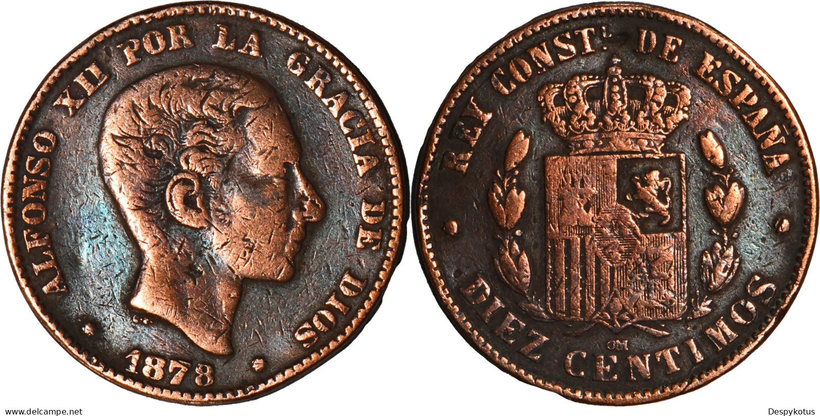 ESPAGNE - 1878 - DIEZ CENTIMOS - Alphonse XII - 19-225 - First Minting