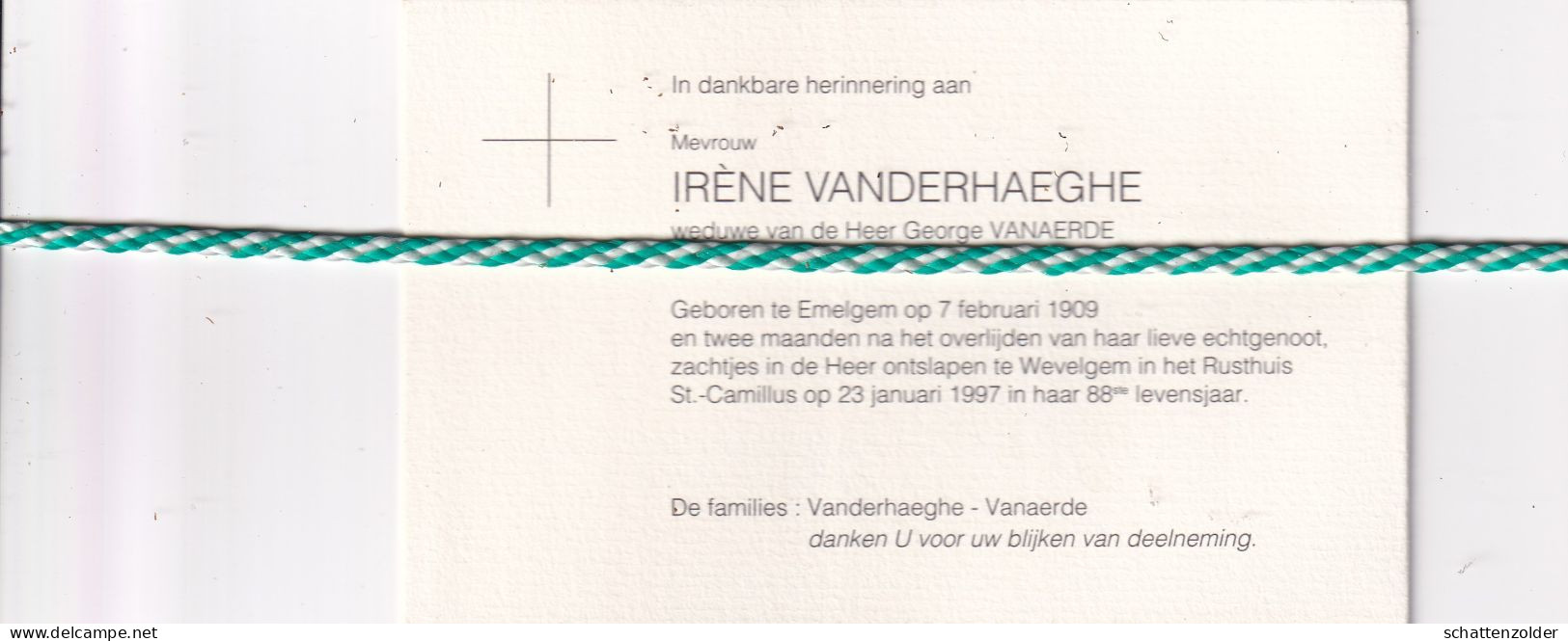 Irène Vanderhaeghe-Vanaerde, Emelgem 1909, Wevelgem 1997. Foto - Obituary Notices