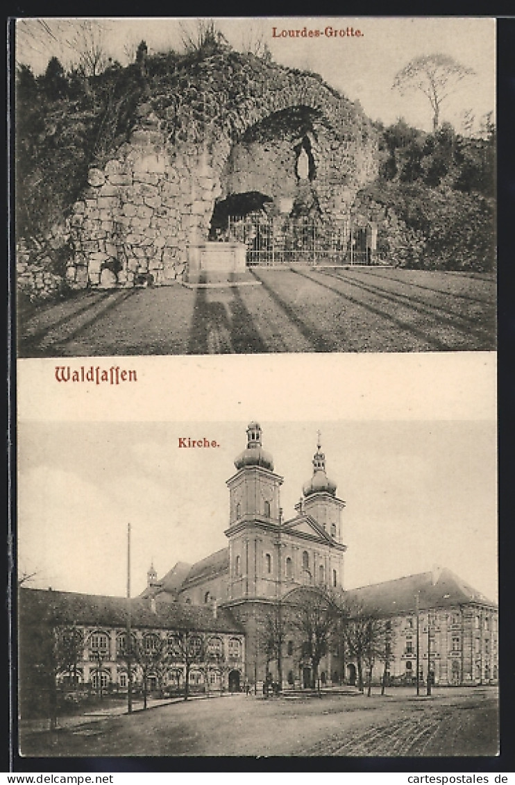 AK Waldsassen, Lourdes-Grotte Und Kirche  - Waldsassen