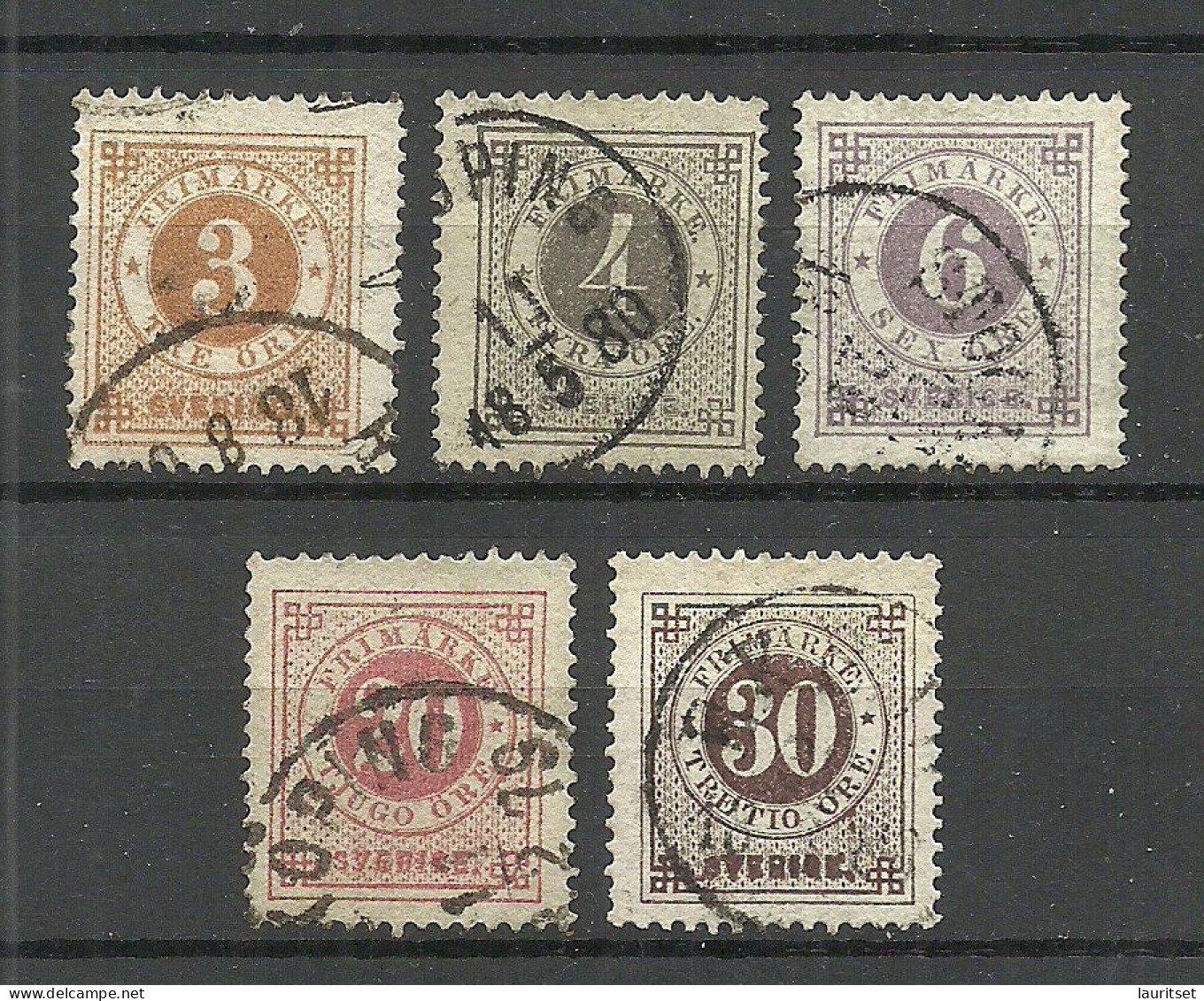 Sweden Schweden 1877 = 5 Values From Set Michel 17 - 26 B O - Gebruikt