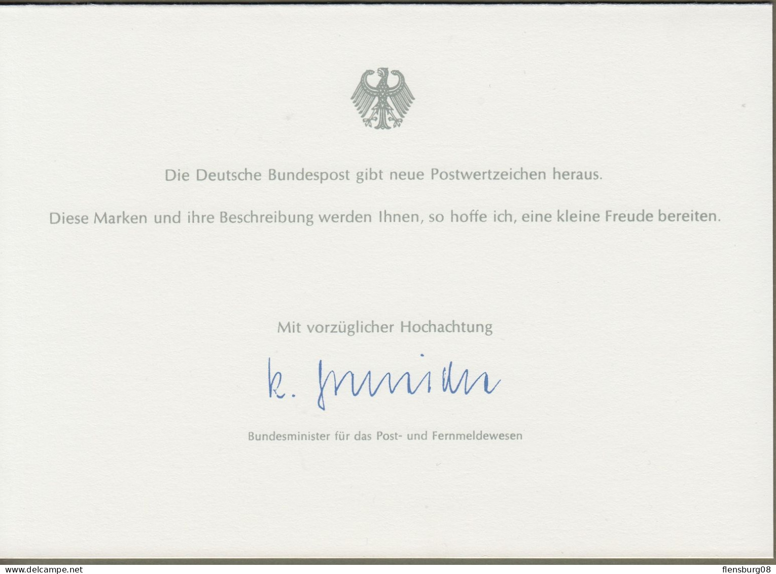 Bund: Minister Card - Ministerkarte Typ IV, Berlin Mi-Nr. 666: " 100 Jahre Berliner Philharmonisches Orchester "  X - Cartas & Documentos