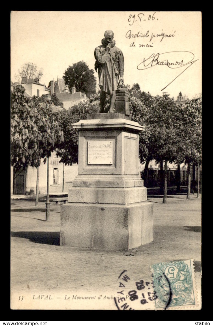 53 - LAVAL - LE MONUMENT D'AMBROISE PARE - Laval