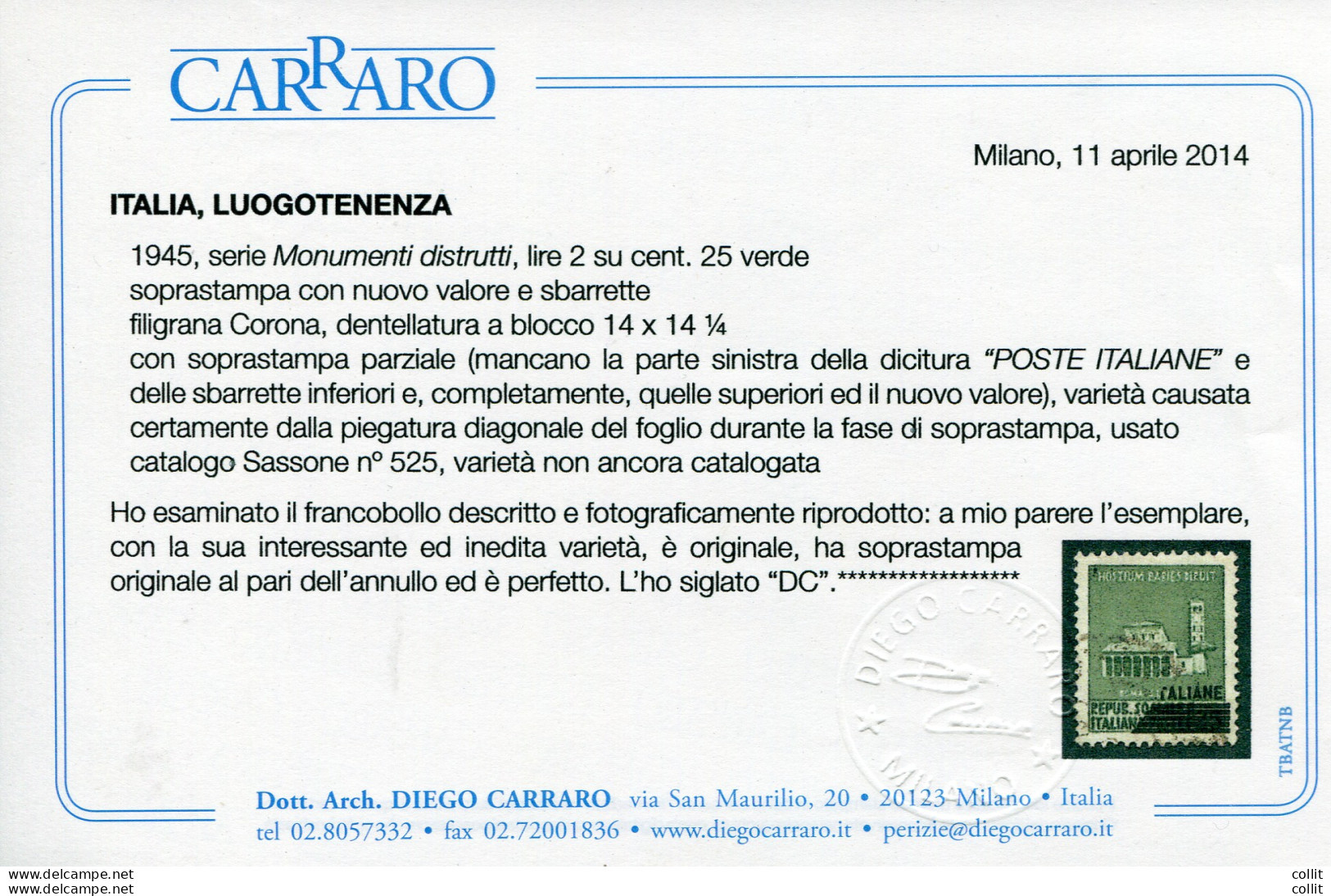 Lire 2 Su Cent. 25 Soprastampa In Gran Parte Mancante, Varietà - Mint/hinged