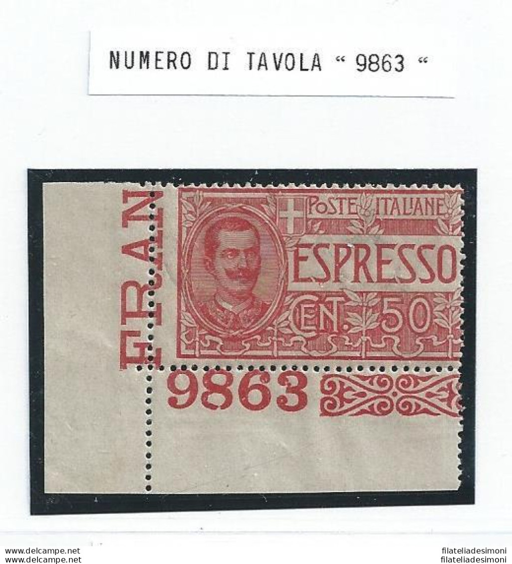 1920 Italia - Regno , Espresso N° 4 Con NUMERO DI TAVOLA MNH/** - Other & Unclassified