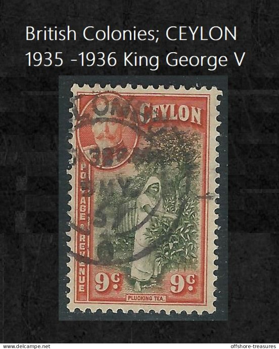 British Colonies; CEYLON 1935 -1936 King George V - Local Motives USED PLUCKING TEA 9c Stamp - Ceilán (...-1947)