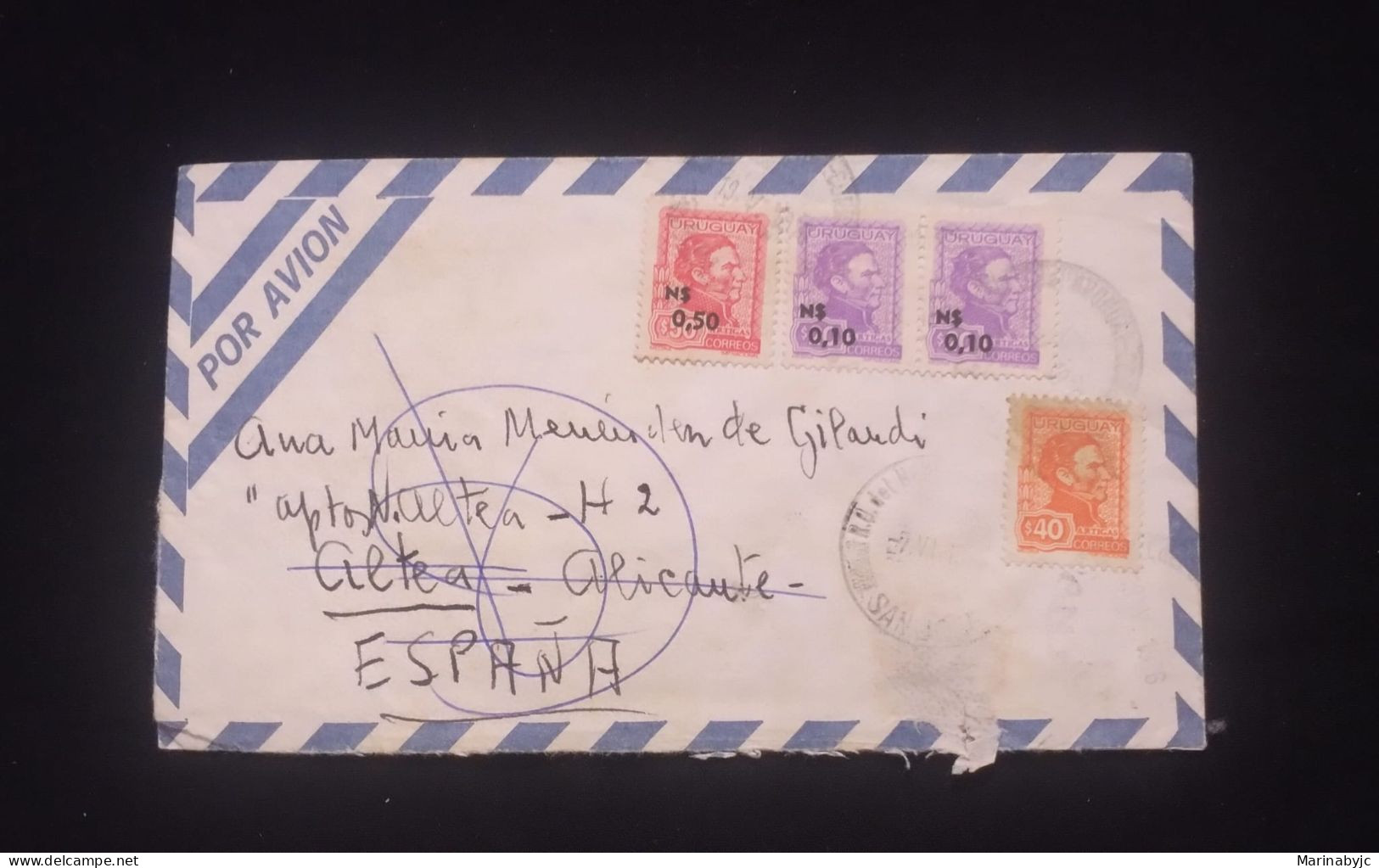 C) 1972, URUGUAY, AIR MAIL COVER SENT TO SPAIN WITH MULTIPLE STAMPS OF GENERAL ARTIGAS. XF - Uruguay