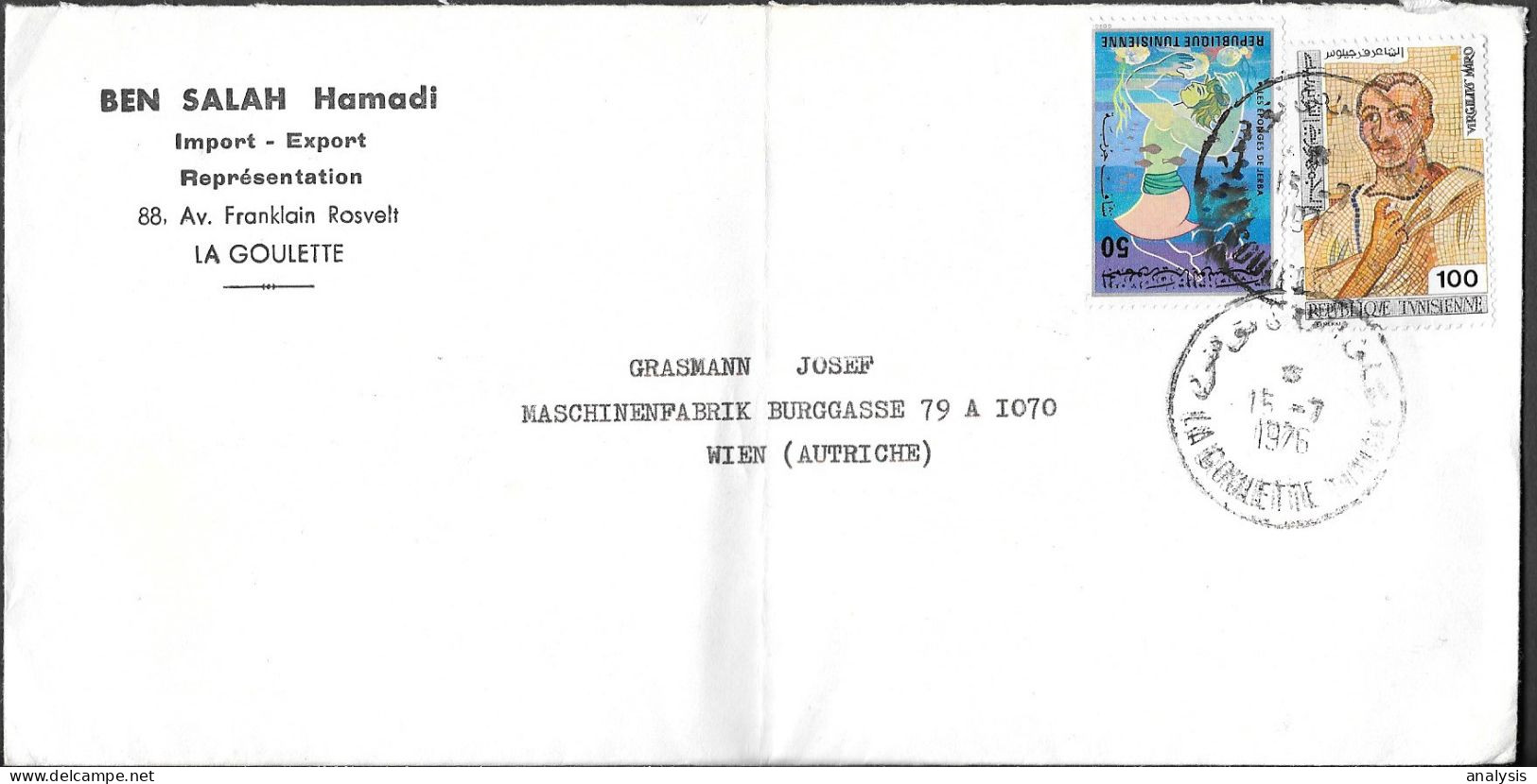 Tunisia La Goulette Cover Mailed To Austria 1976. Roman Poet Vergilius Maro Stamp - Tunesien (1956-...)