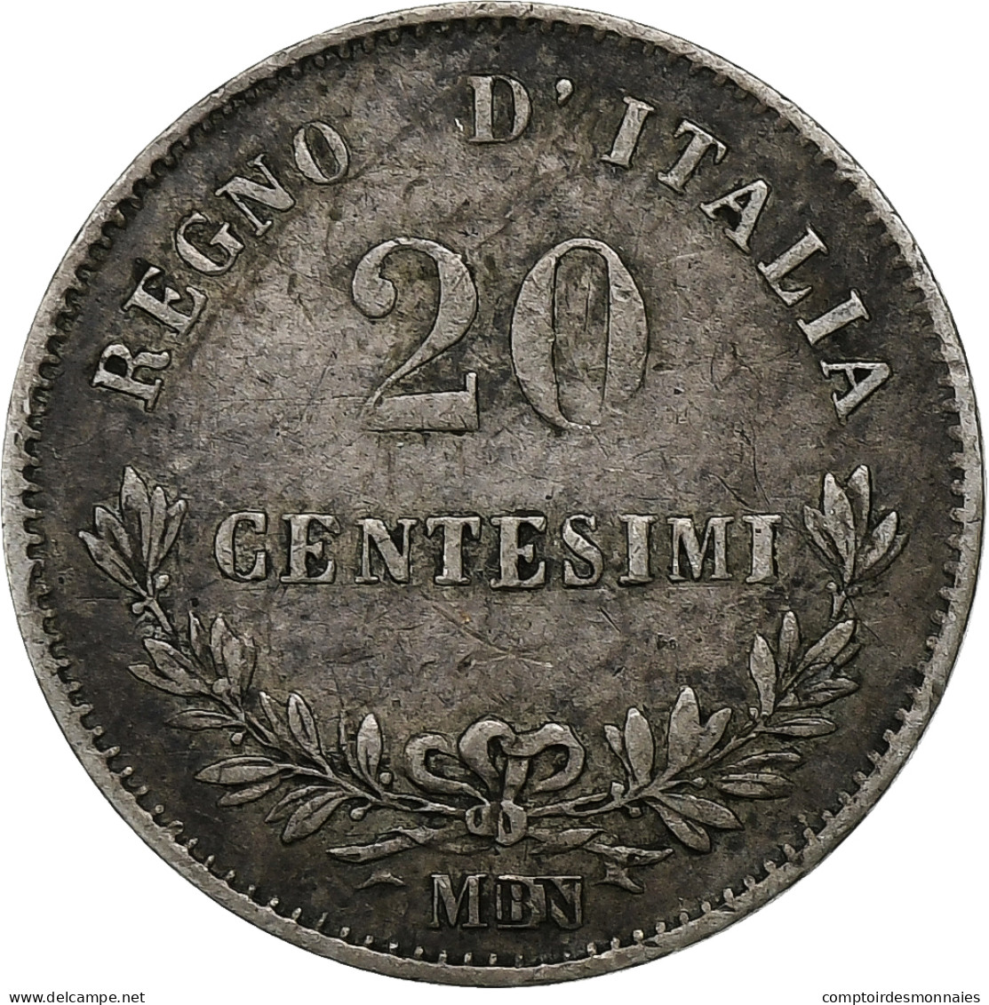 Monnaie, Italie, Vittorio Emanuele II, 20 Centesimi, 1863, Milan, TB+, Argent - 1861-1878 : Victor Emmanuel II