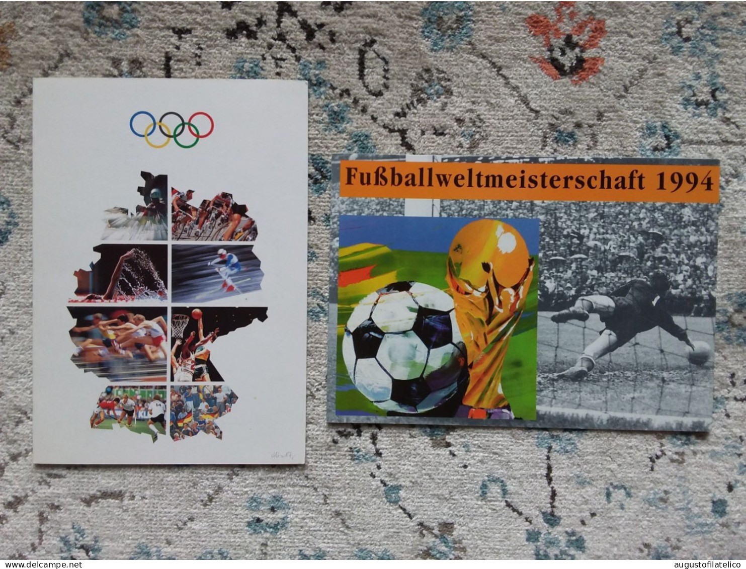 GERMANIA UNITA - 2 Cartoncini Folder - Mondiali Calcio E Olimpiadi + Spese Postali - Usati