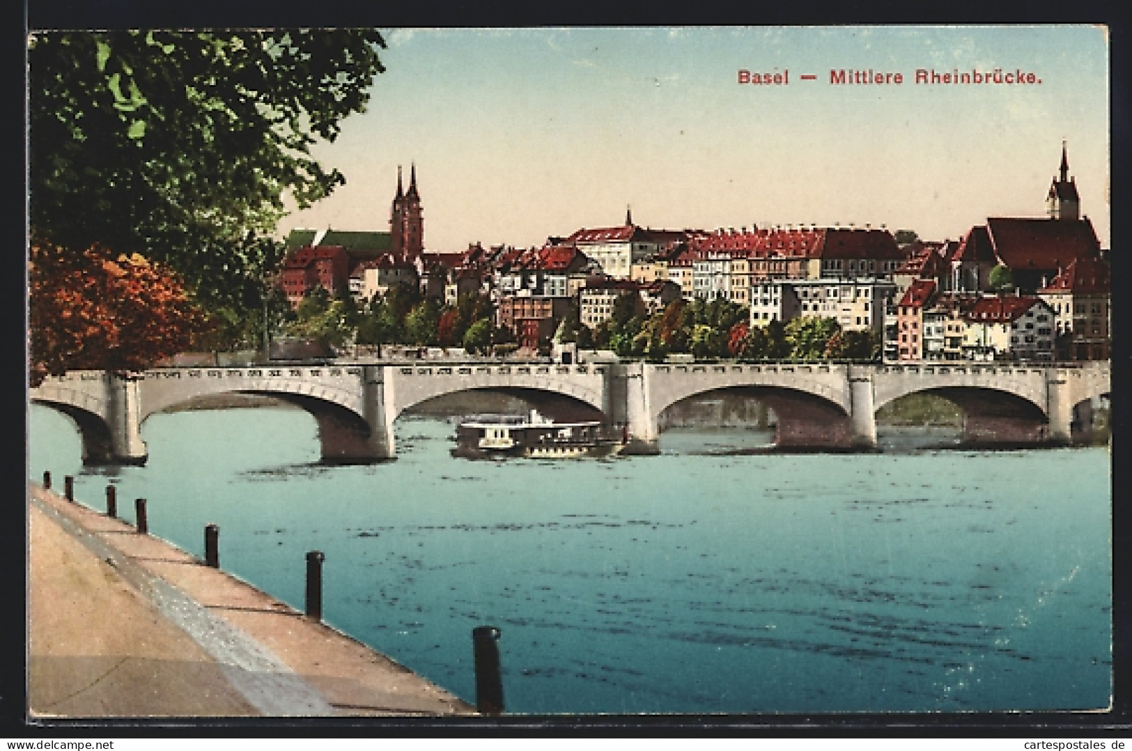 AK Basel, Mittlere Rheinbrücke  - Bazel