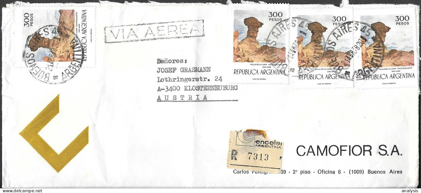 Argentina Registered Cover Mailed To Austria 1978. 1200P Rate Valle De La Luna Ischigualasto - Covers & Documents