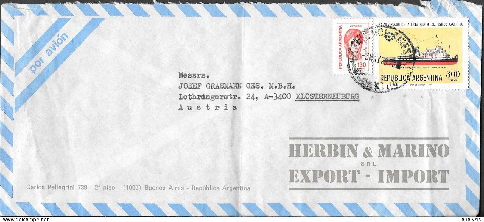 Argentina Cover Mailed To Austria 1979. 430P Rate River Fleet Ship Stamp - Cartas & Documentos