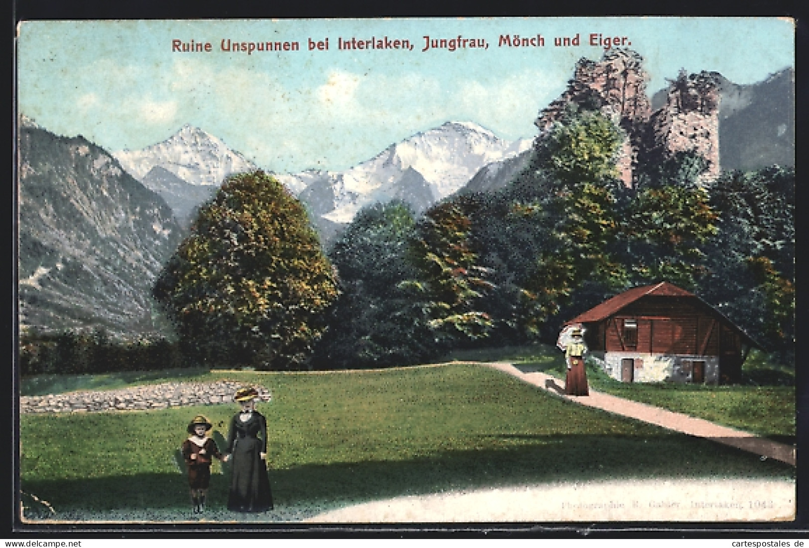 AK Interlaken, Ruine Unspunnen Mit Jungfrau, Mönch Und Eiger  - Interlaken
