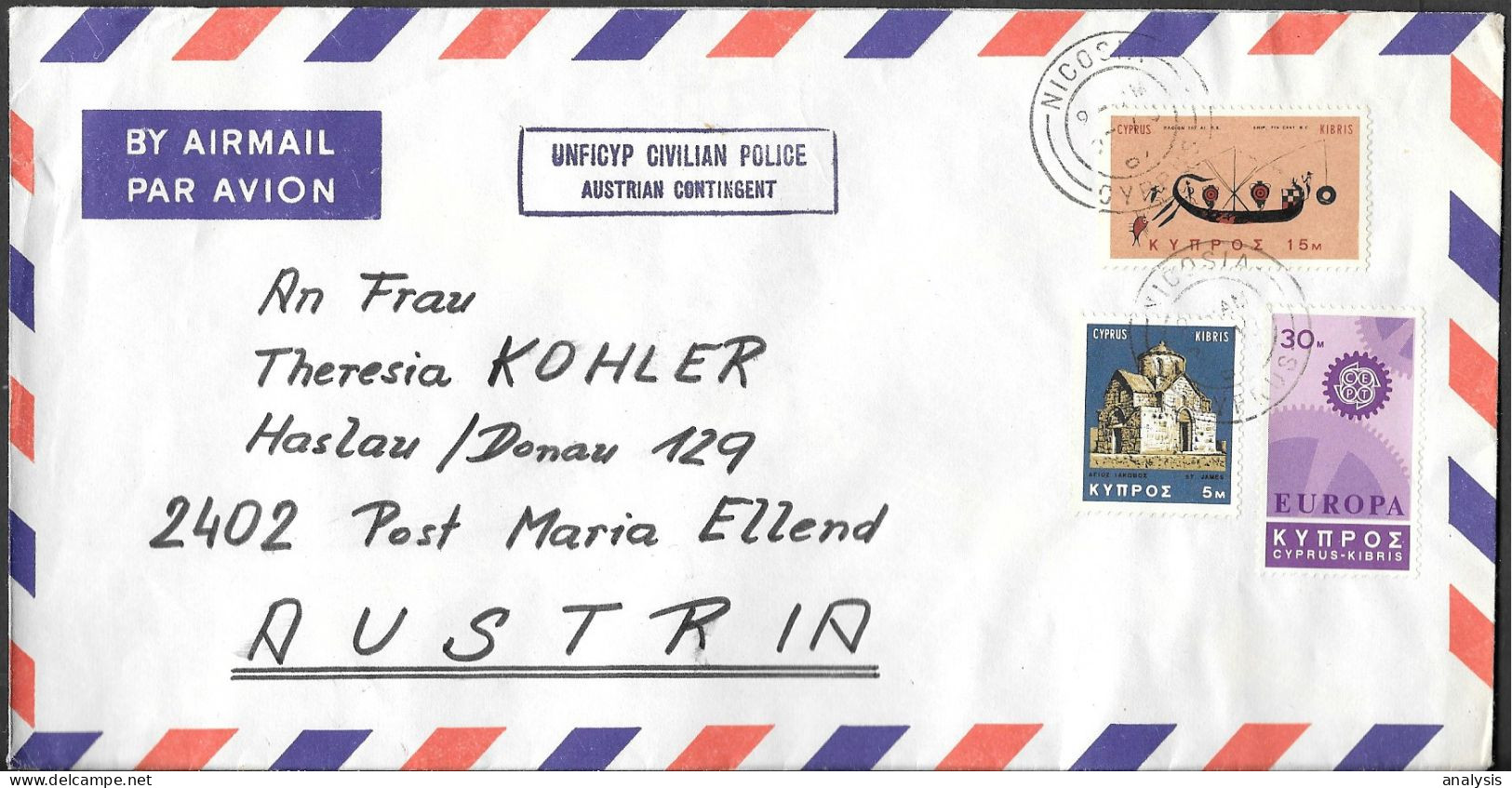 Cyprus Nicosia Cover Mailed To Austria 1960s. 50M Rate Europa CEPT Stamp - Storia Postale