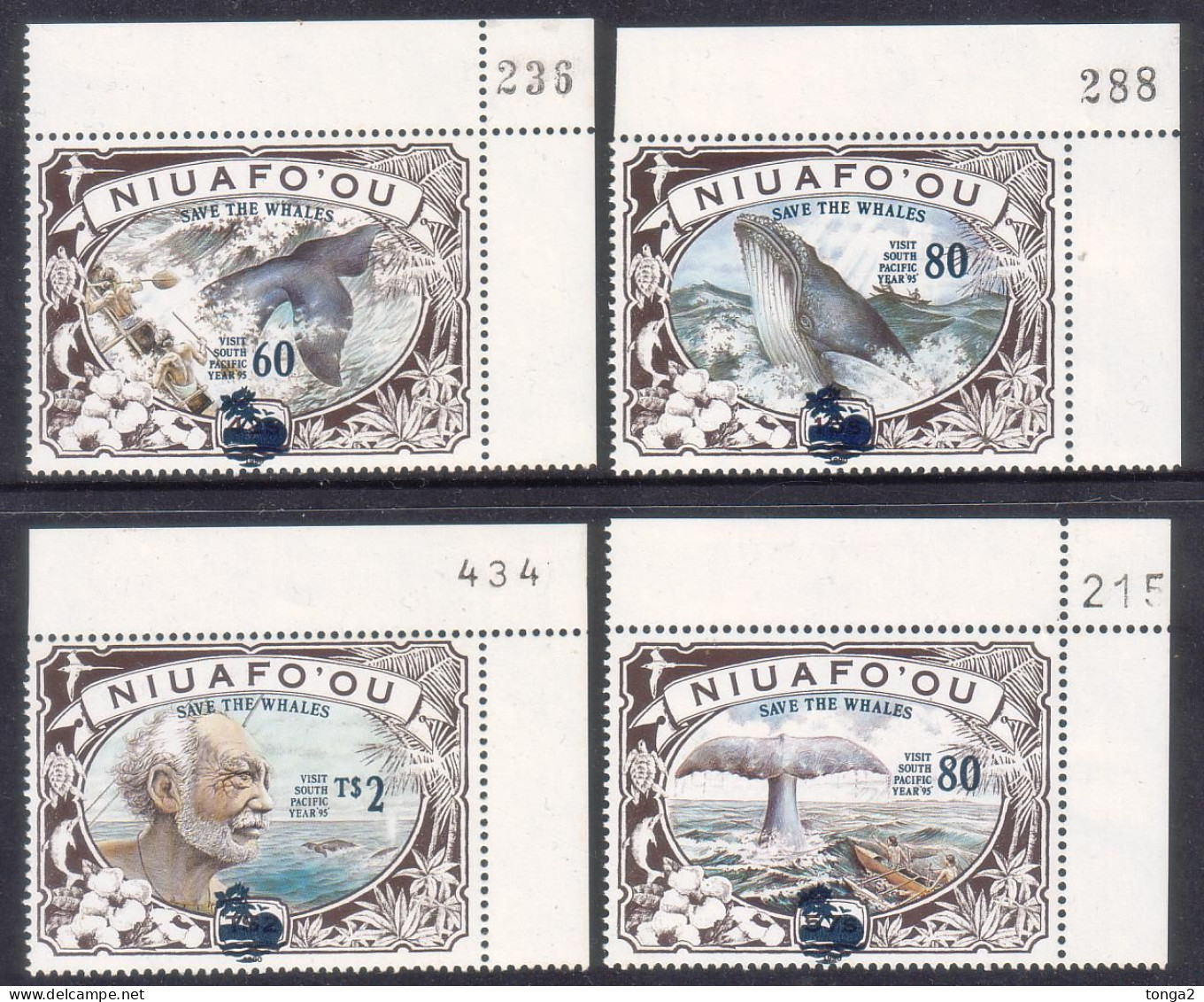 Tonga Niuafo'ou 1995 Whale Set Of 4 - "Save The Whales" Overprint - MNH - Tonga (1970-...)