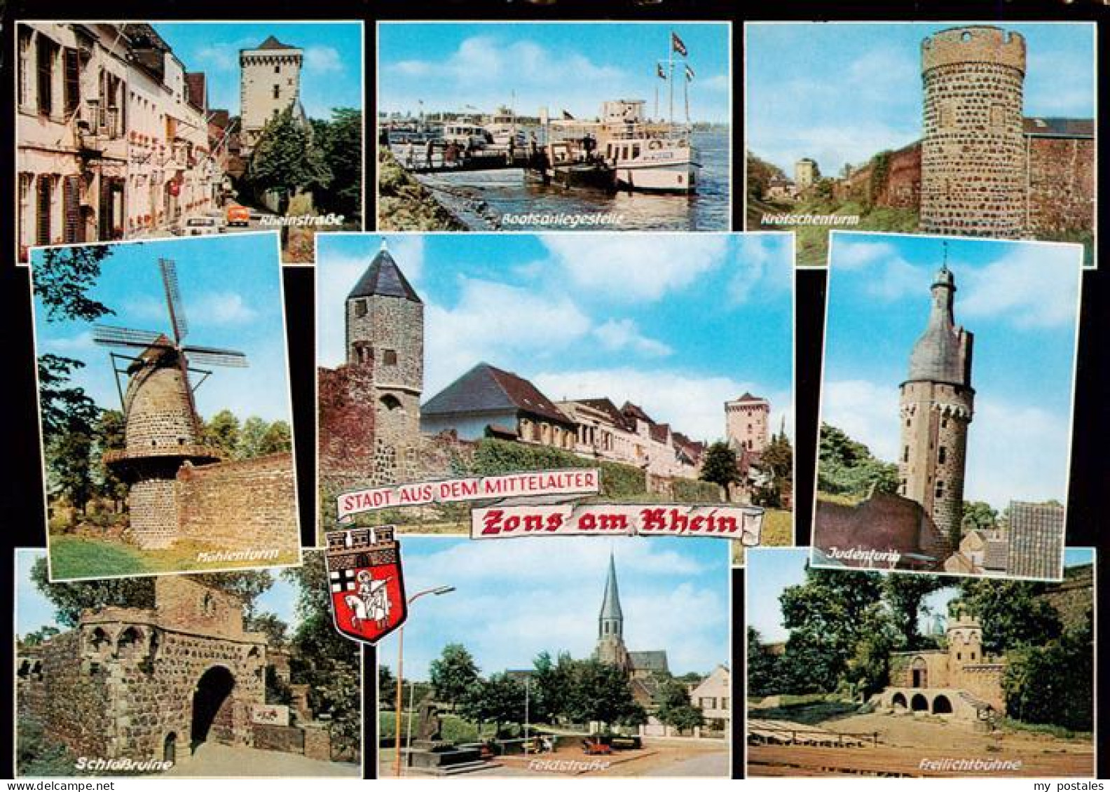 73943126 Zons_Rhein Rheinstrasse Bootsanlegestelle Kroetschenturm Muehlenturm St - Dormagen