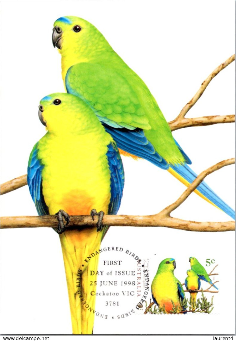 5-5-2024 (4 Z 11) Australia (1 Card) Maxicard - Endangered Birds - Orange Bellied Parrot - Maximumkarten (MC)