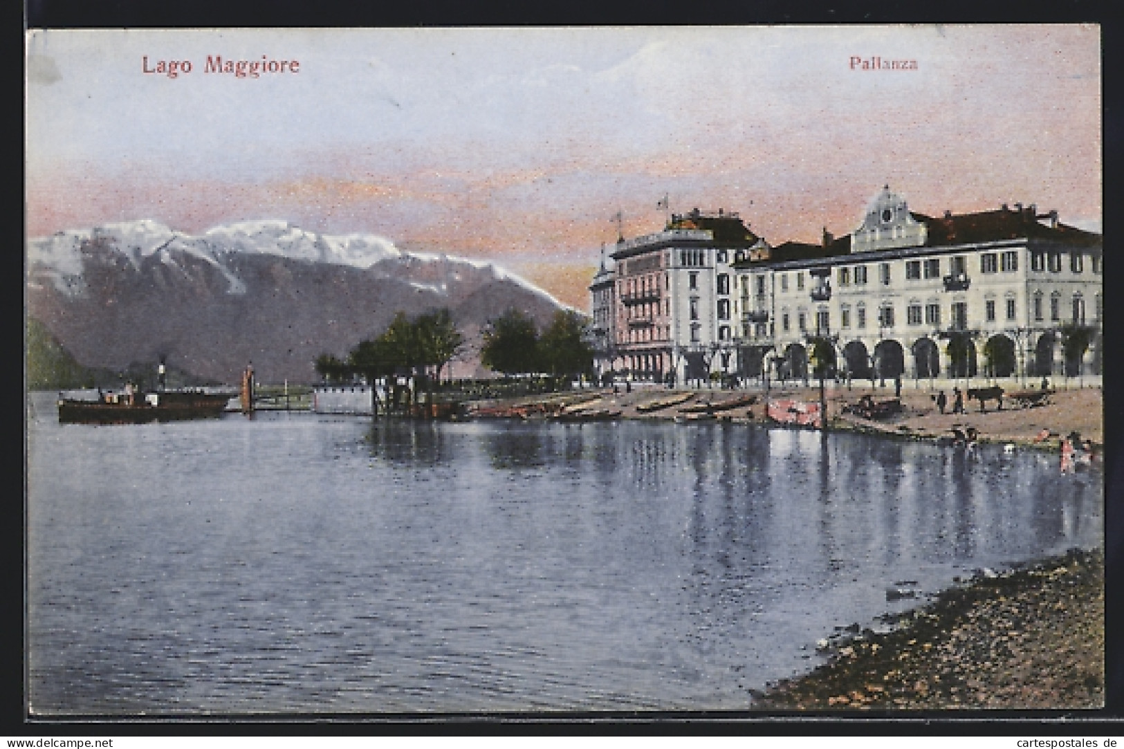Cartolina Pallanza, Ufer Des Lago Maggiore Mit Belle Vue Hotel, Dampfer  - Autres & Non Classés