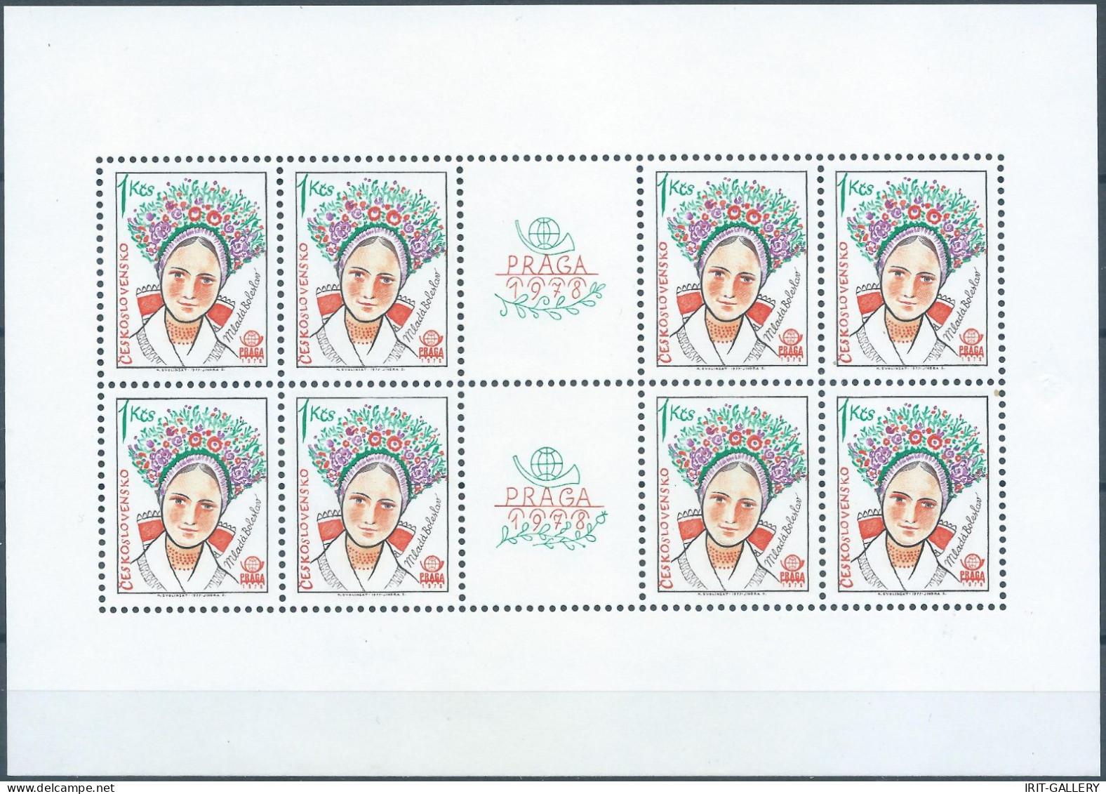 CECOSLOVACCHIA-CZECHOSLOVAKIA,Ceskoslovensko,1977-1978 PRAGUE 78 International Stamp Exhibition-Regional Headdresses - Blocks & Kleinbögen
