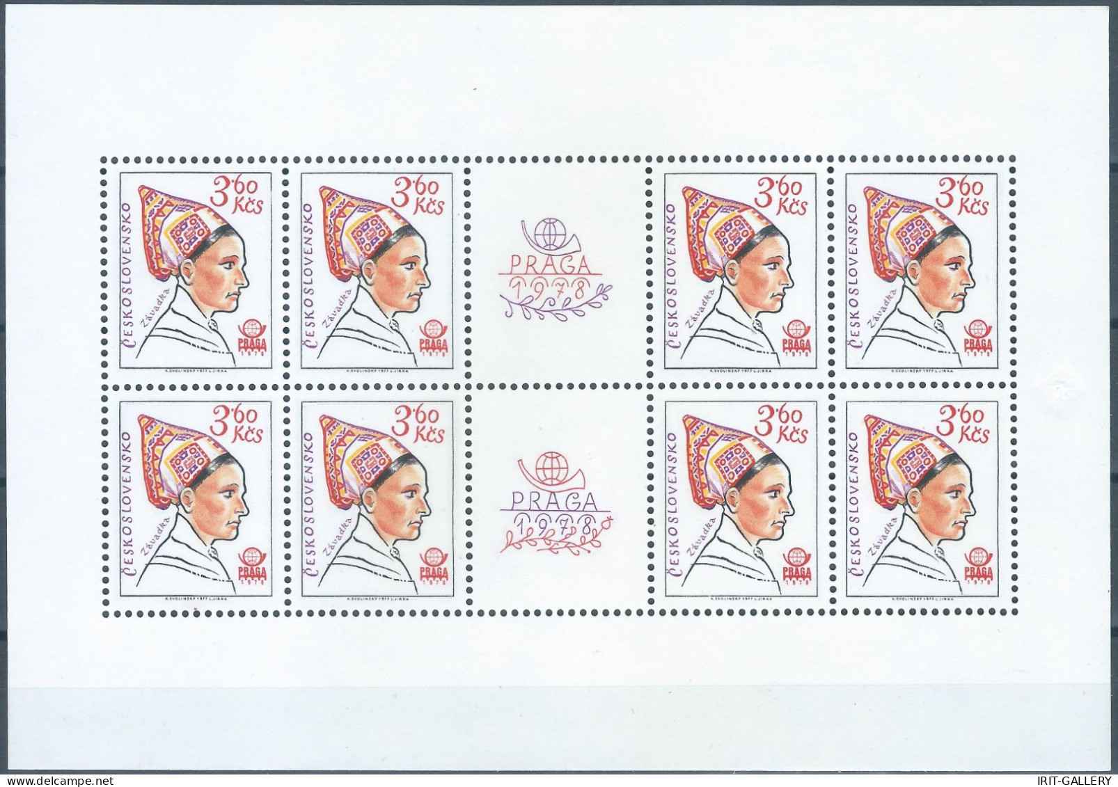 CECOSLOVACCHIA-CZECHOSLOVAKIA,Ceskoslovensko,1977-1978 PRAGUE 78 International Stamp Exhibition-Regional Headdresses - Blocks & Sheetlets