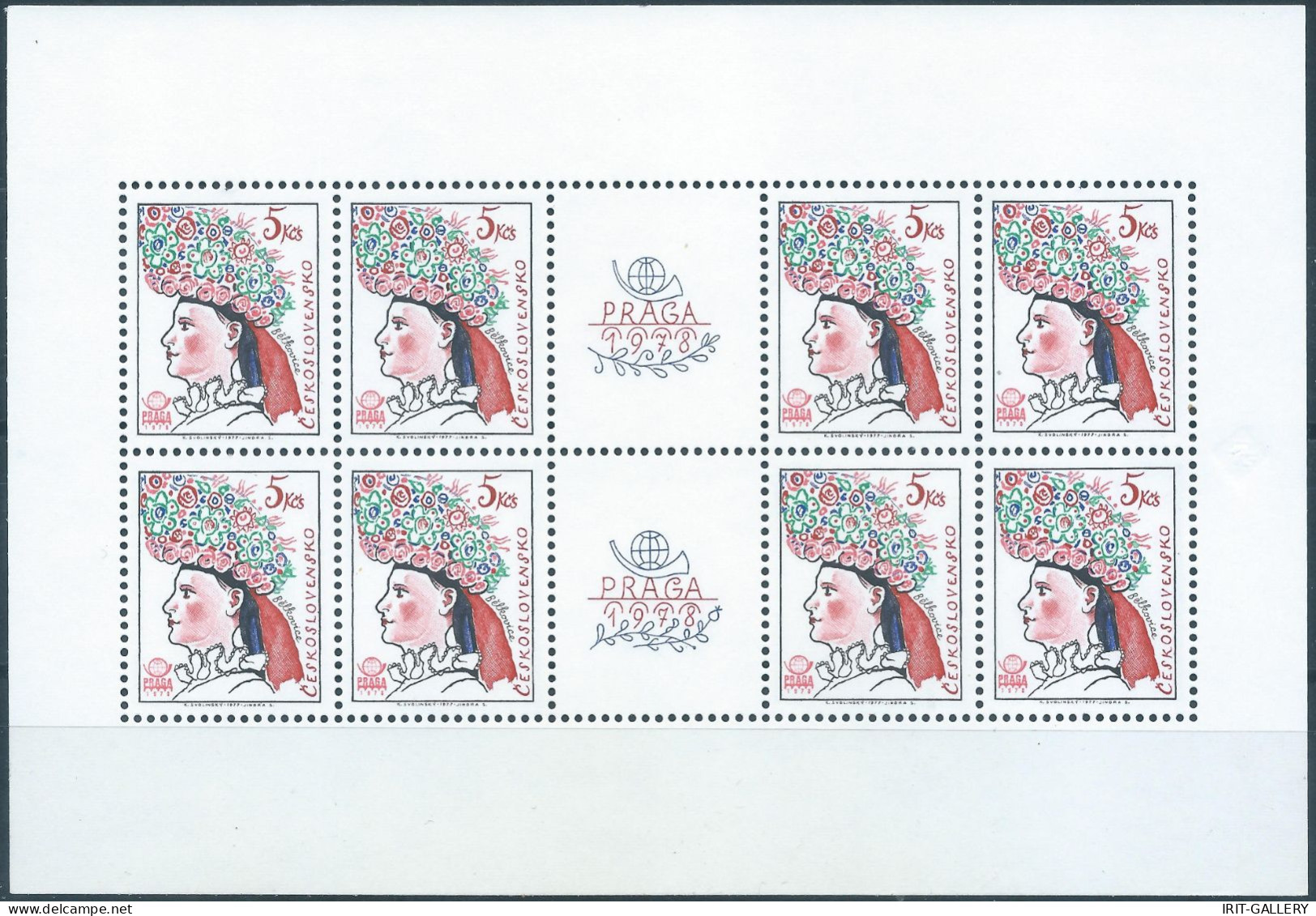 CECOSLOVACCHIA-CZECHOSLOVAKIA,Ceskoslovensko,1977-1978 PRAGUE 78 International Stamp Exhibition-Regional Headdresses - Blocks & Kleinbögen