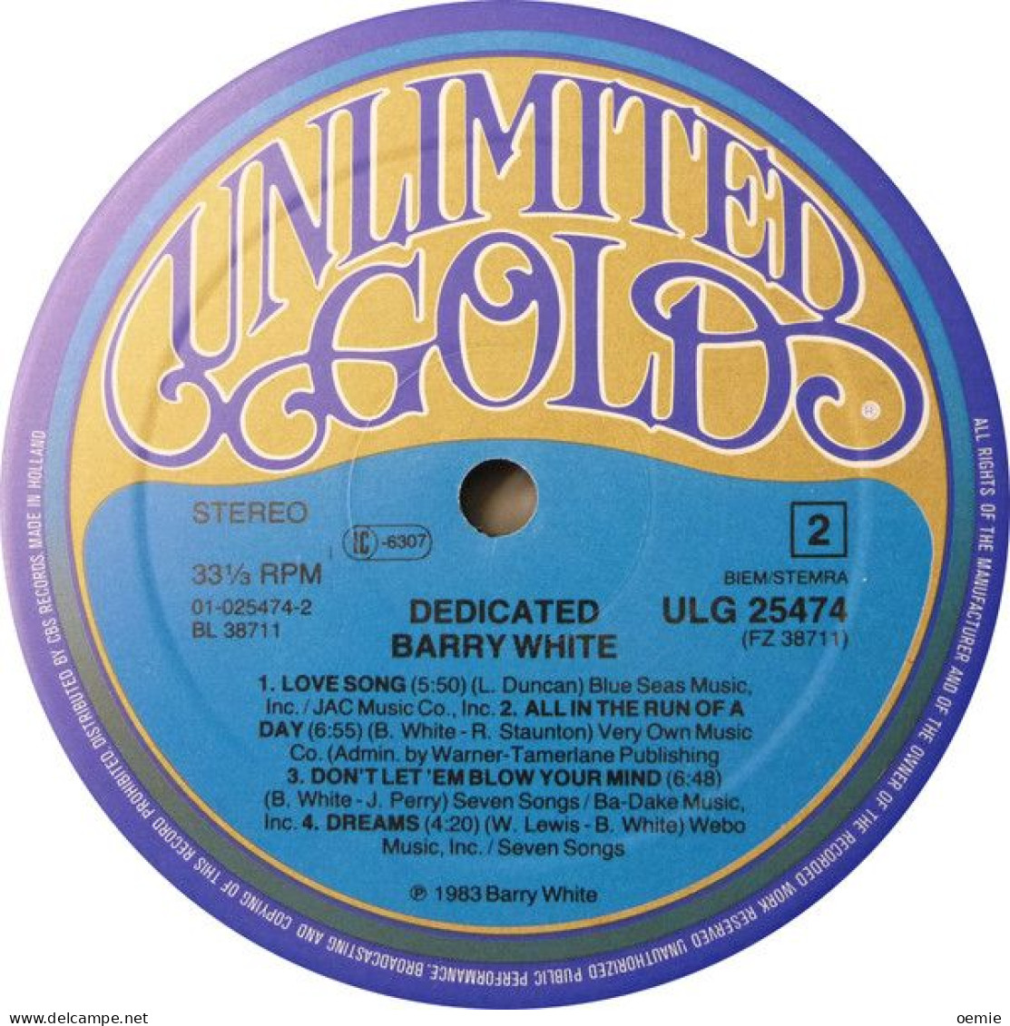 BARRY WHITE   DEDICATED - Other - English Music