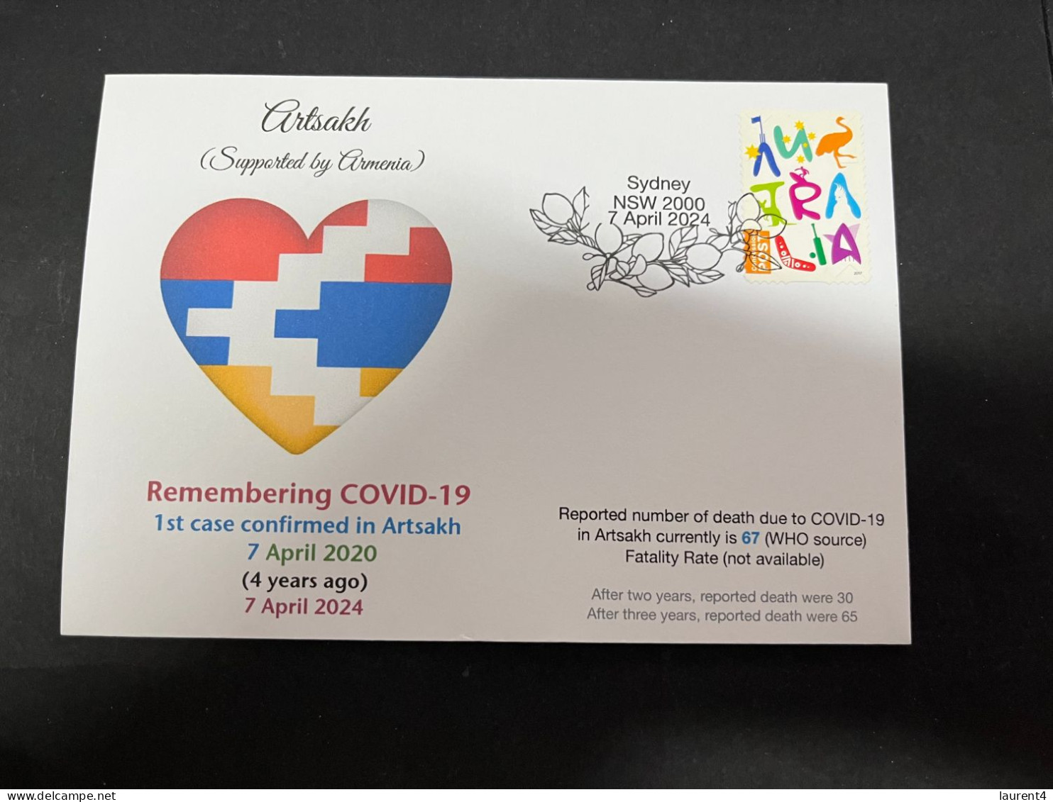 5-5-2024 (4 Z 12 B) COVID-19 4th Anniversary - Artsakh (Armenia) - 7 April 2024 (with OZ Stamp) - Disease