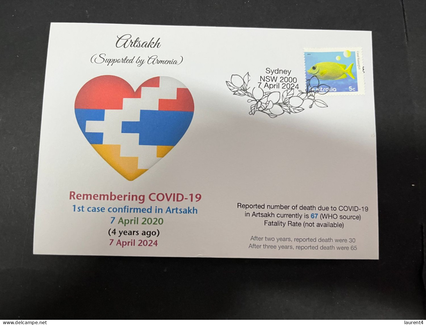 5-5-2024 (4 Z 12 B) COVID-19 4th Anniversary - Artsakh (Armenia) - 7 April 2024 (with OZ Stamp) - Ziekte