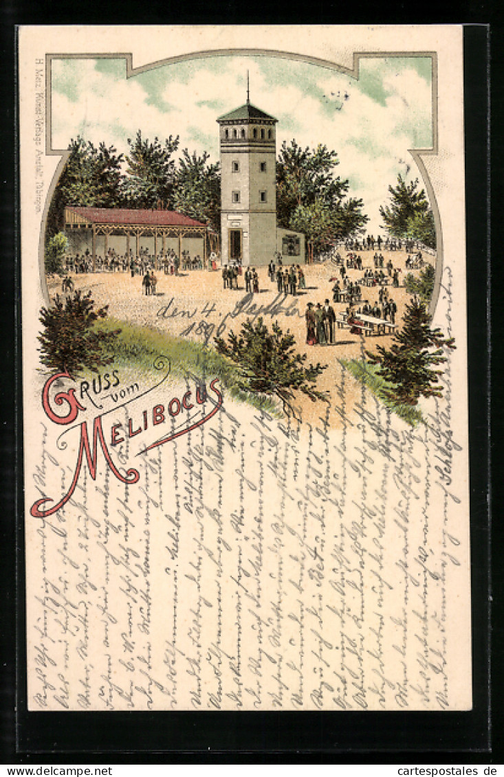 Lithographie Auerbach / Odenwald, Aussichtsturm Auf Dem Melibocus  - Odenwald