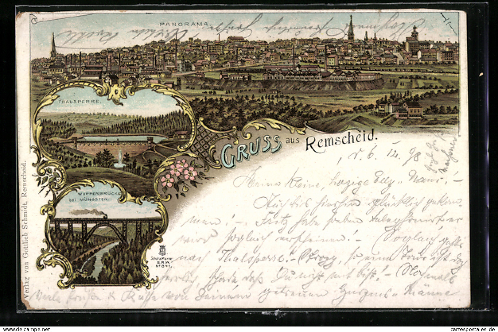Lithographie Remscheid, Totalansicht, Thausperre Und Wupperbrücke Bei Müngsten  - Remscheid