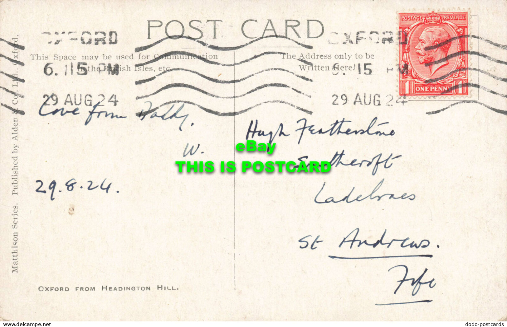 R613144 Oxford From Headington Hill. Matthison Series. Alden. 1924 - World