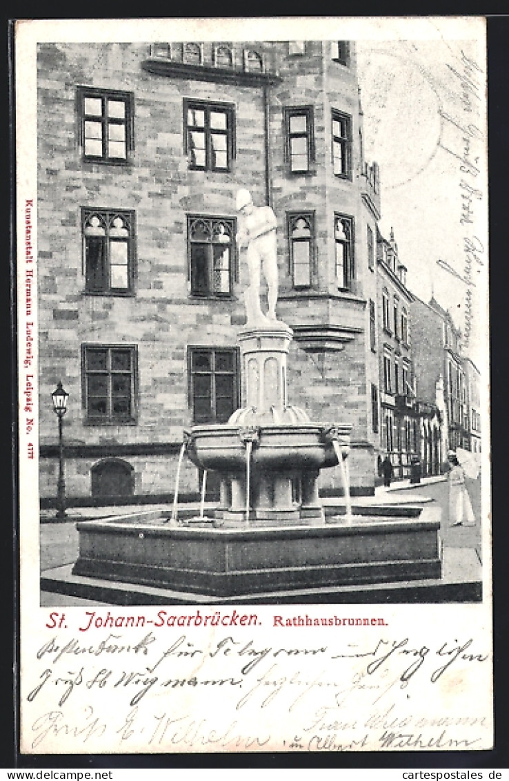 AK St. Johann-Saarbrücken, Partie Am Rathhausbrunnen  - Saarbrücken