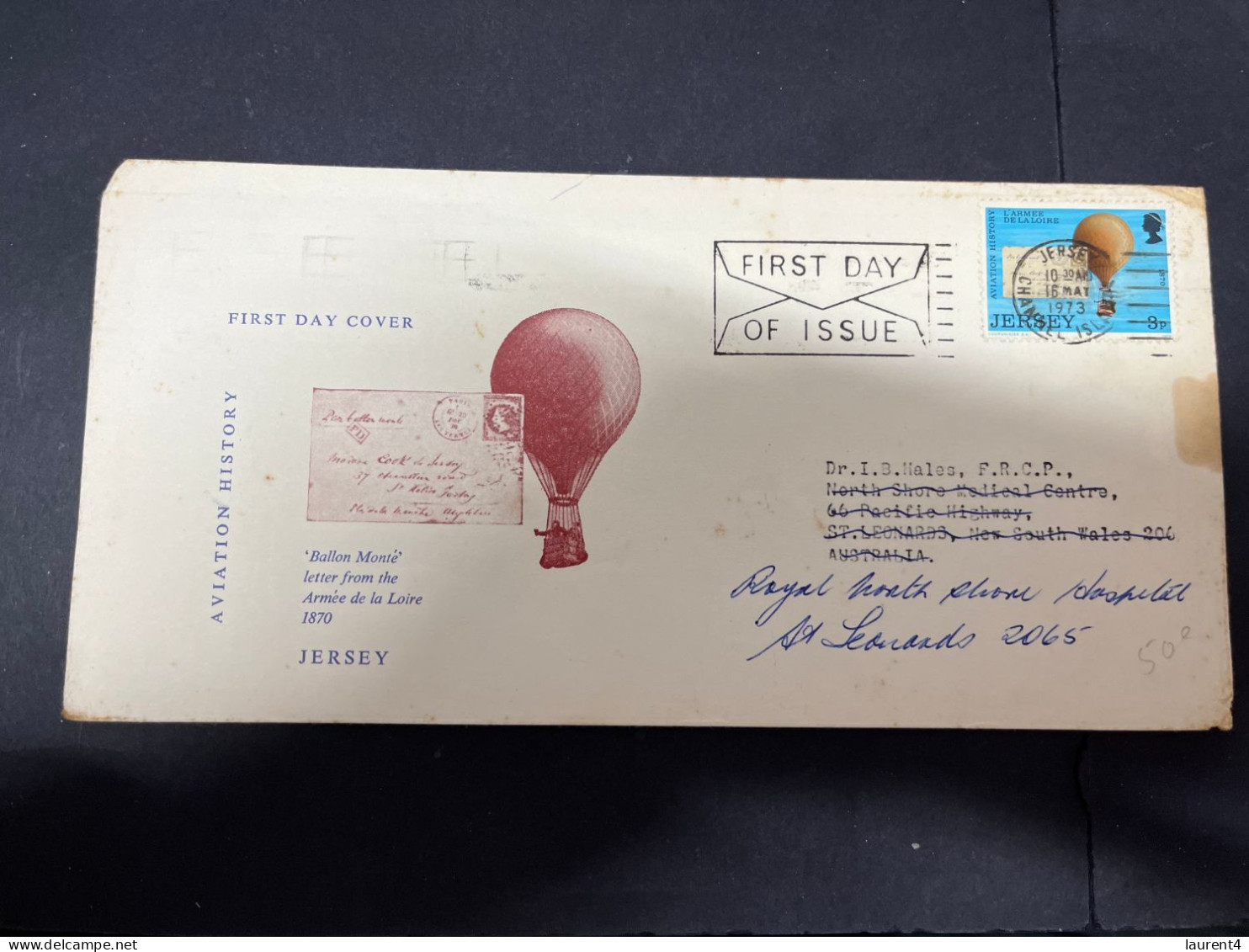 5-5-2024 (4 Z 14)  FDC - Jersey - 1973 - Ballon Monté - Armée De La Loire - Other (Air)