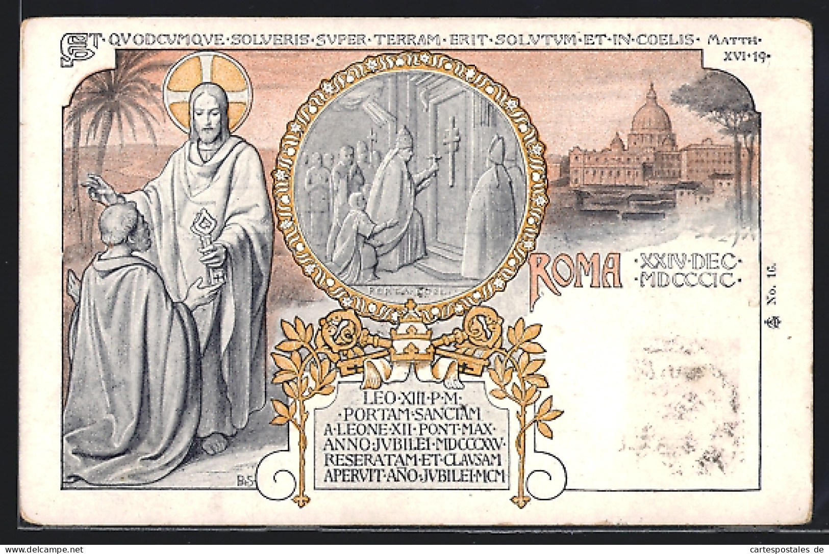 Cartolina Roma, Papst Leo XIII., Jesus Christus überreicht Den Schlüssel  - Other & Unclassified