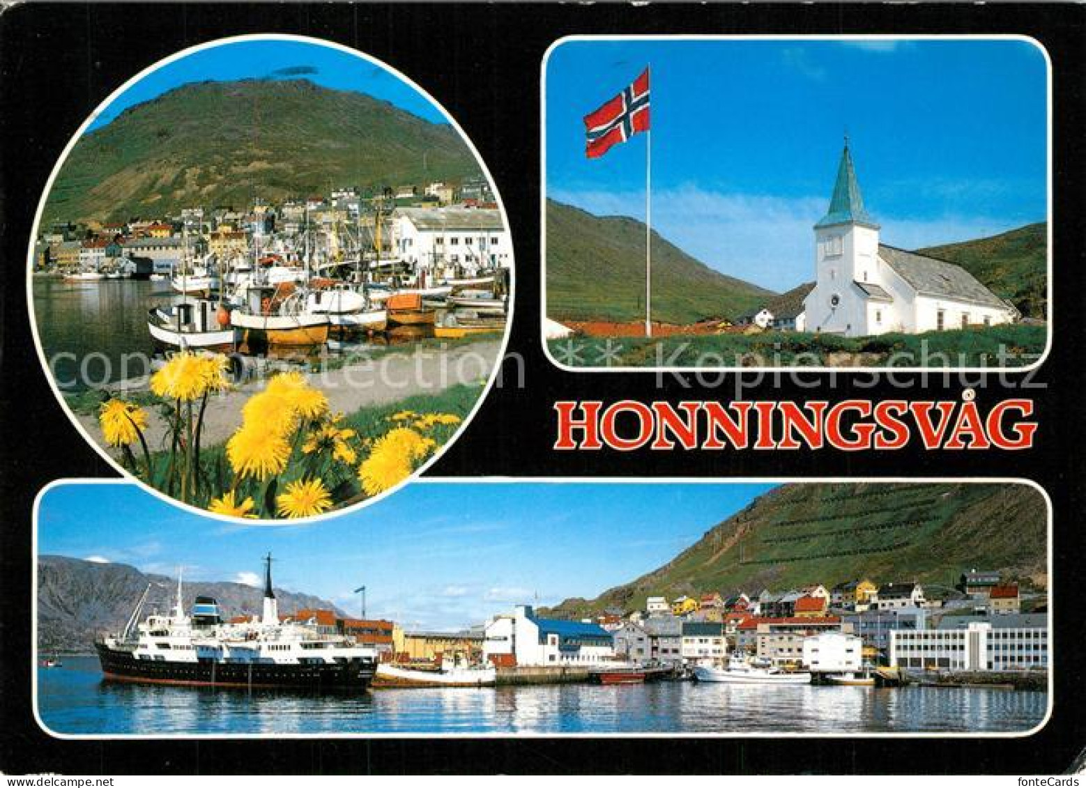 73300665 Honningsvag Fischerhafen Kirche Faehre Nationalflagge Honningsvag - Noorwegen