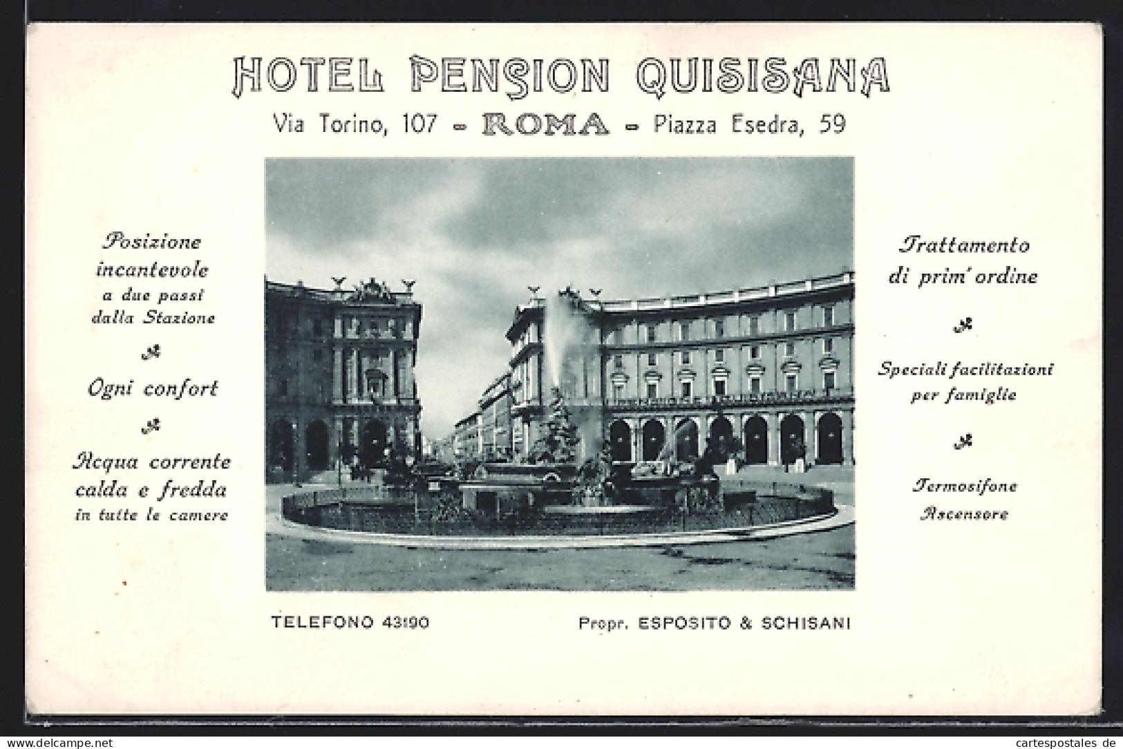 Cartolina Roma, Hotel Pension Quisiana, Via Torino, 107  - Sonstige & Ohne Zuordnung