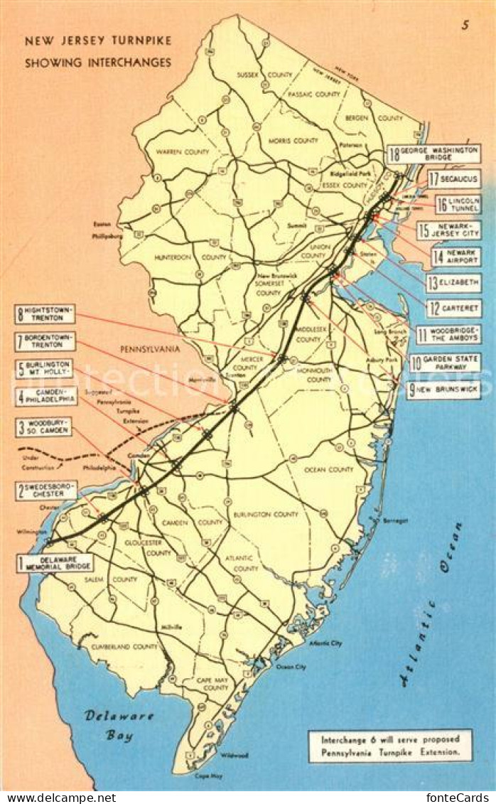 73295309 New_Jersey_US-State Turnpike Showing Interchanges  - Other & Unclassified