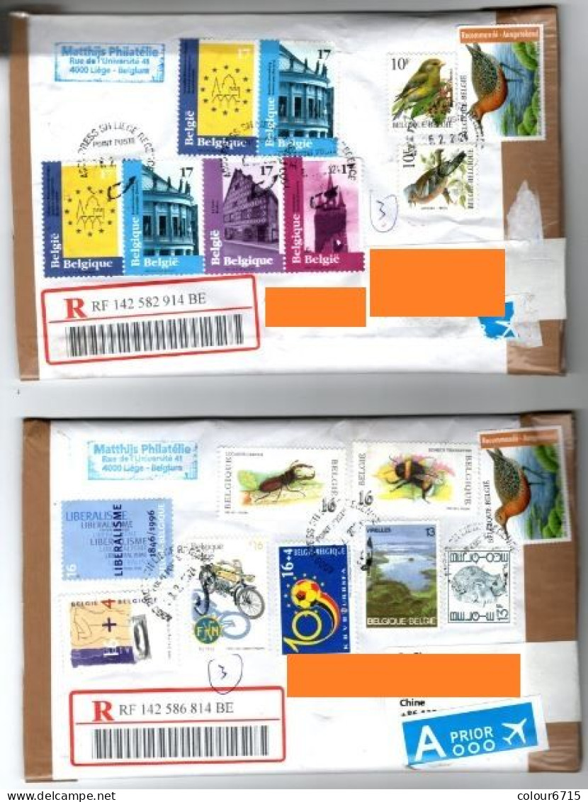 Belgium 2 Air Mail Covers To China — 2023 Birds Registered Port Knot & Many Different Stamps (See Photos) - Lettres & Documents