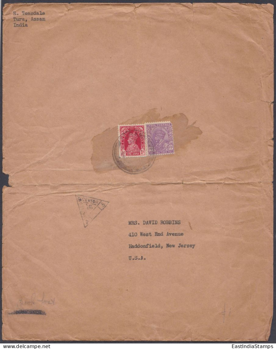 Inde British India Cover To USA, Censor, King George VI - 1936-47 King George VI